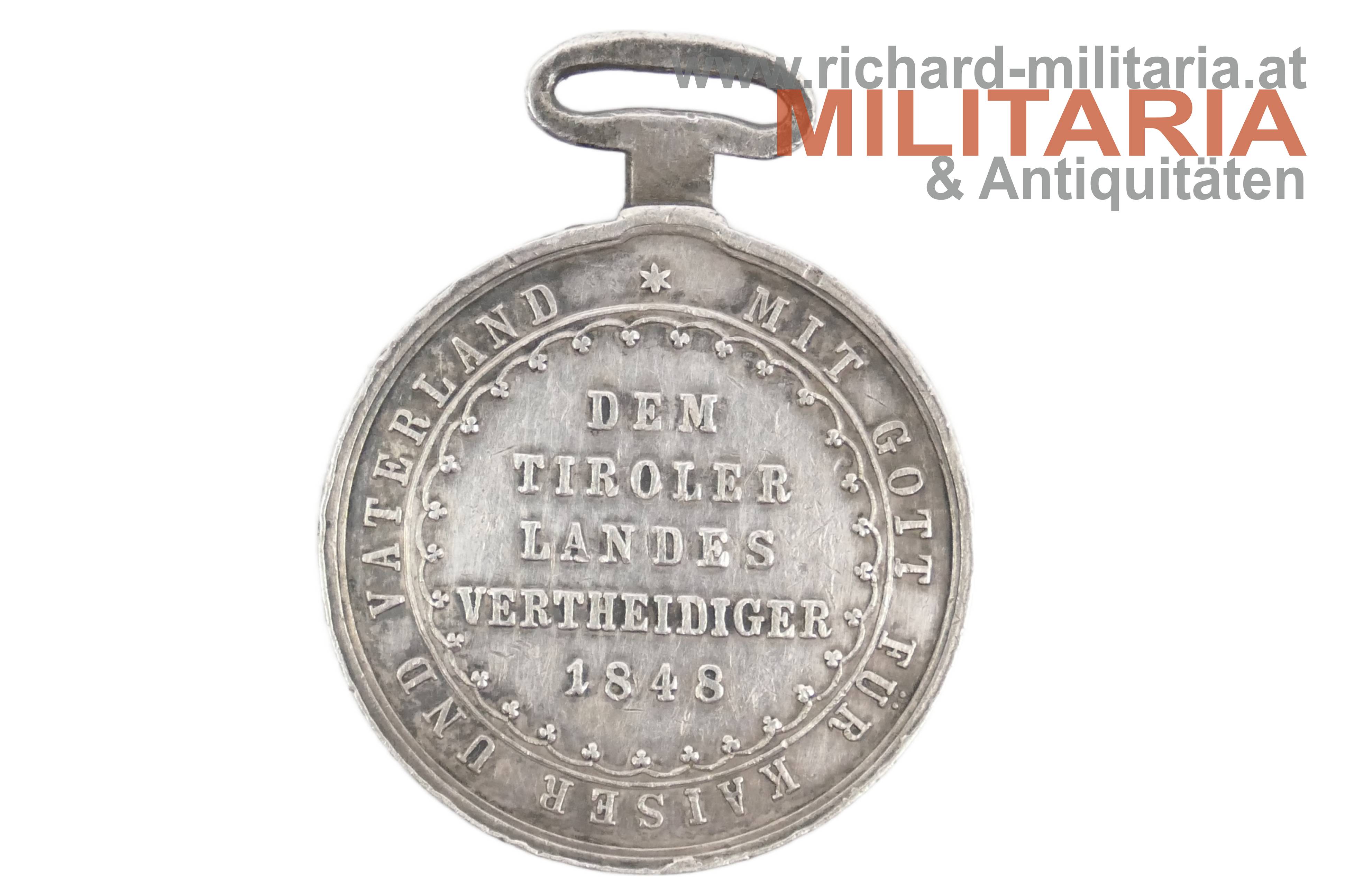 Silberne Denkmünze für d. Landesverteidiger Tirols 1848