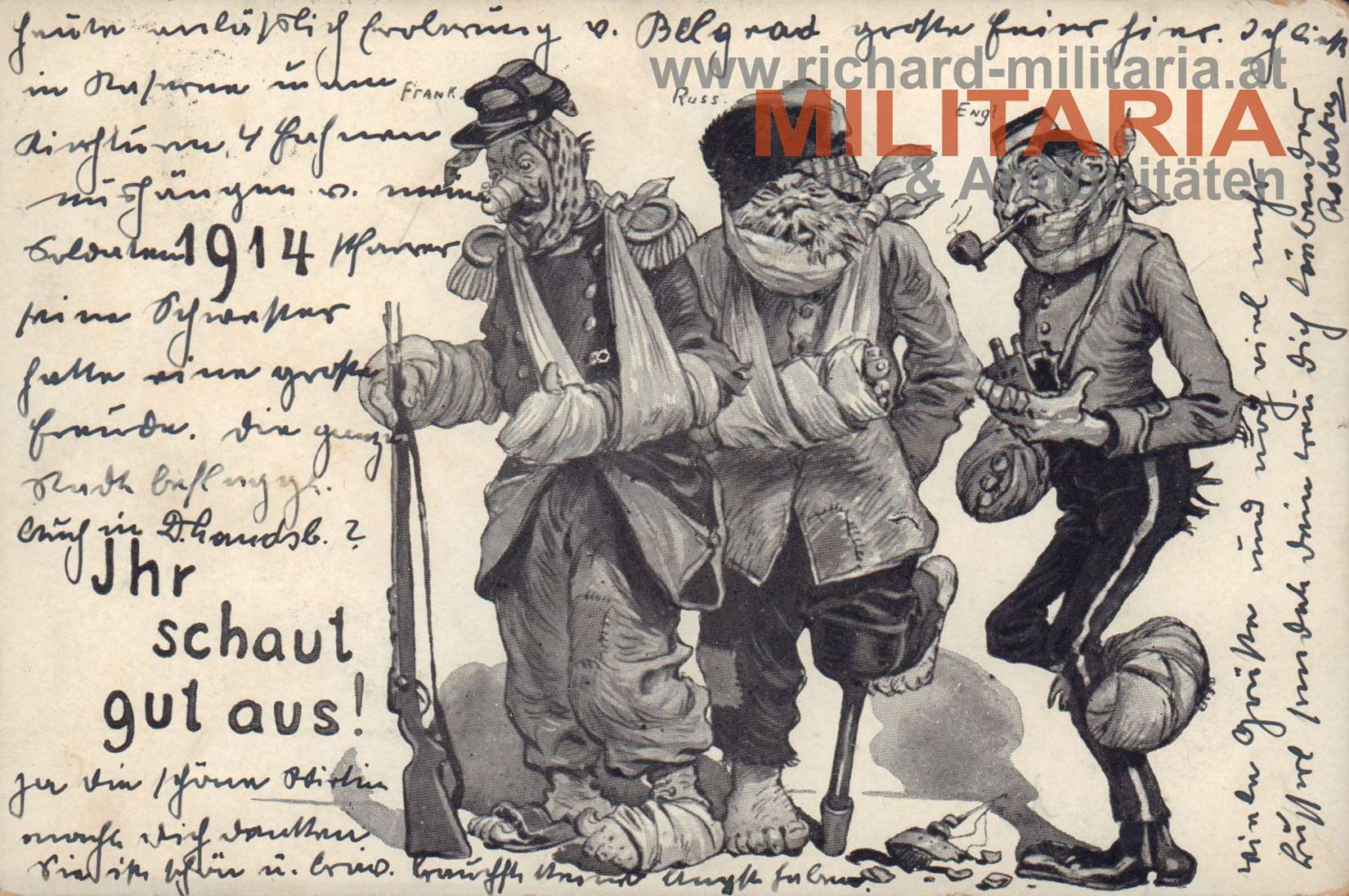 k.u.k. Postkarte Spottkarte "1914 - Ihr schaut gut aus!"