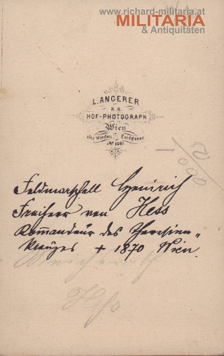 k.u.k. Hartkartonfoto - FM Heinrich Freiherr von Heß