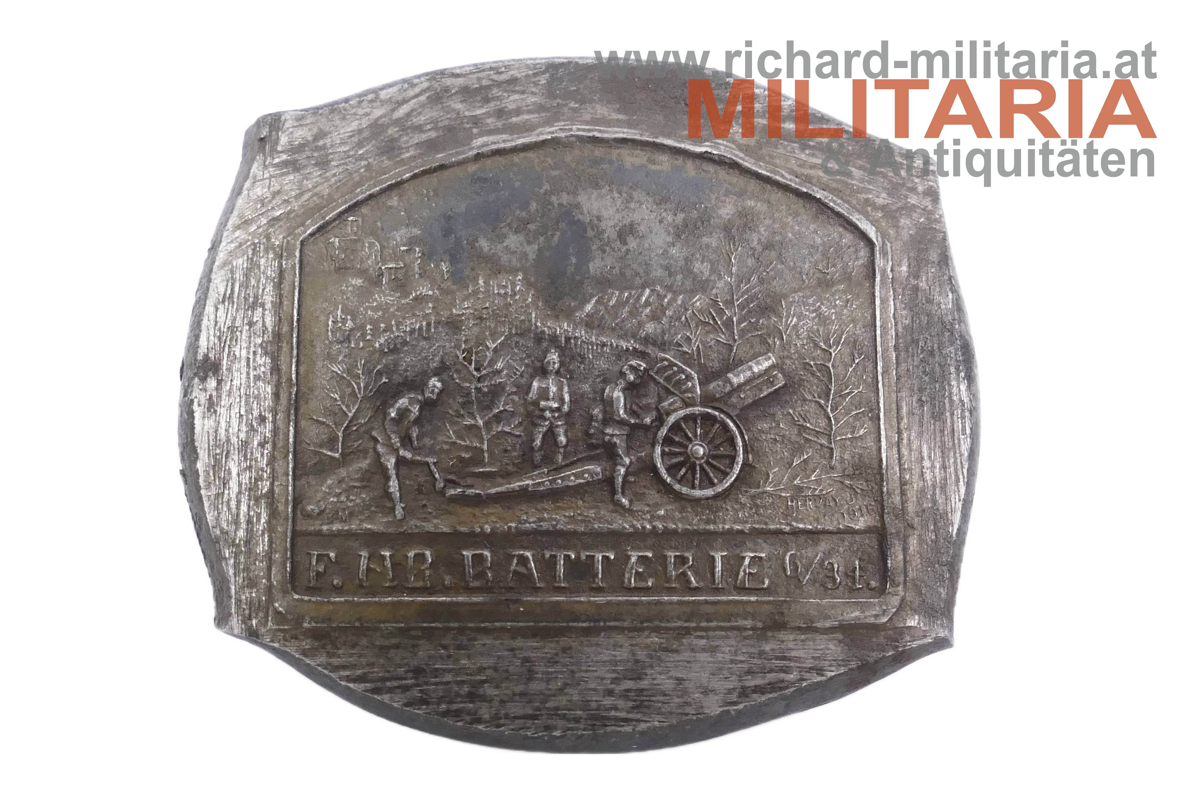 Prägestock - k.u.k. Kappenabzeichen - Feldhaubitzen Batterie 6/34. 