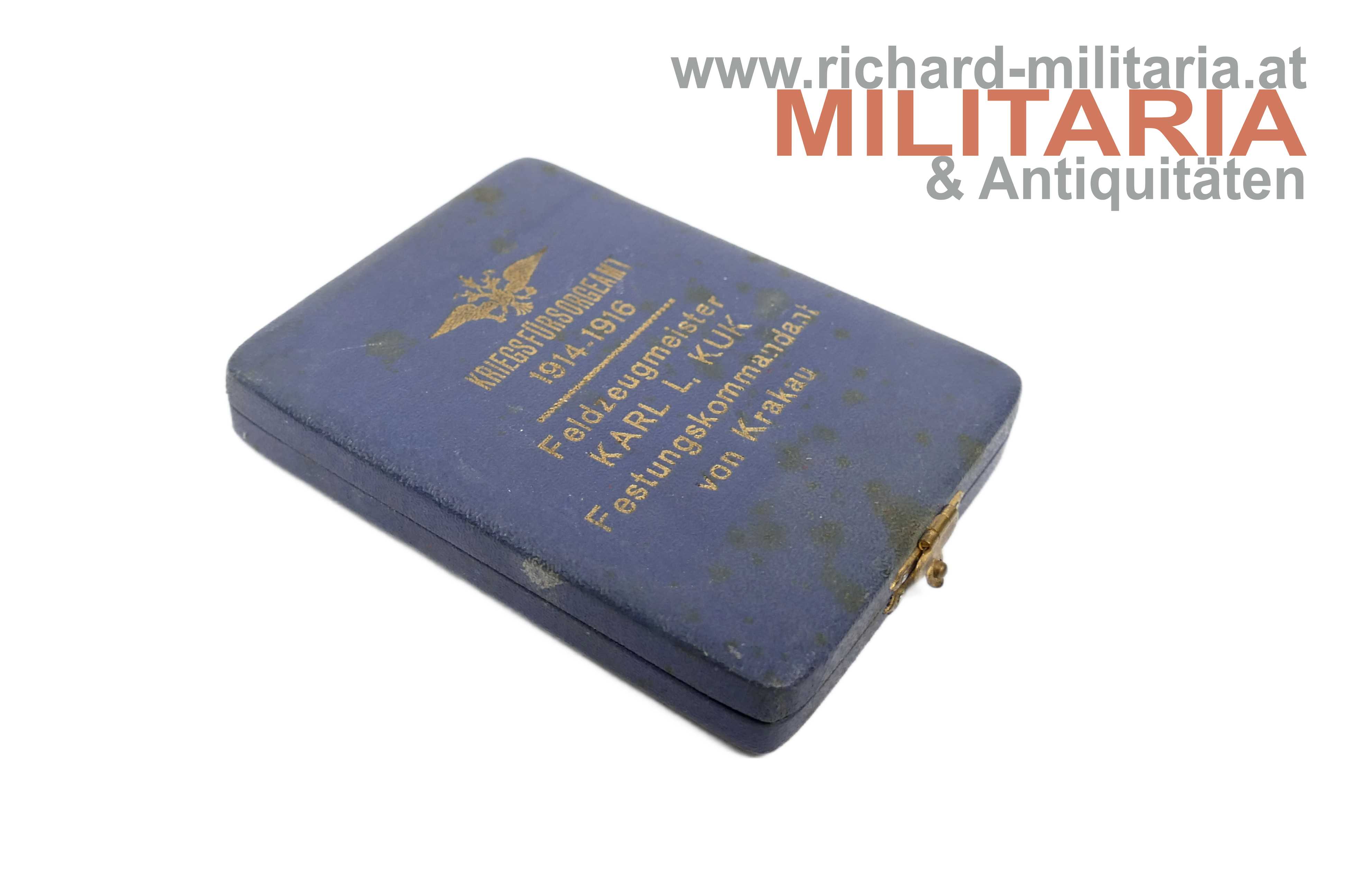 k.u.k. Kriegsfürsorgeamt - Plakette Feldzeugmeister Karl Kuk mit Etui