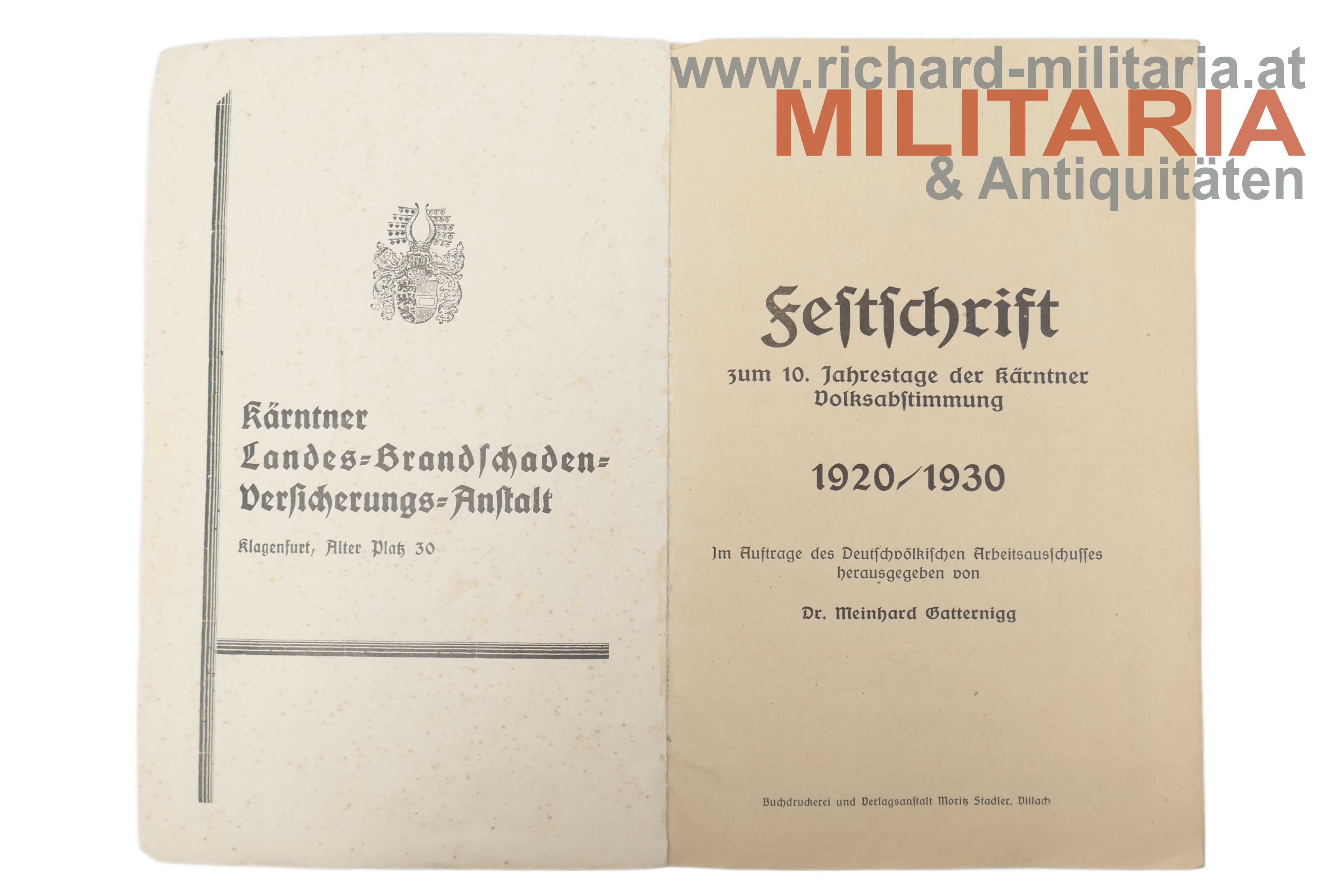 1920/1930 Festschrift zum 10. Jahrestage der Kärntner Volksabstimmung
