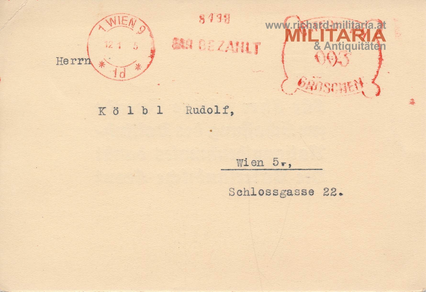 Dankeskarte "Für Ihre gütige Spende zur Schaffung des Dollfuß-Nationaldenkmales dankt Die Vaterländische Front"