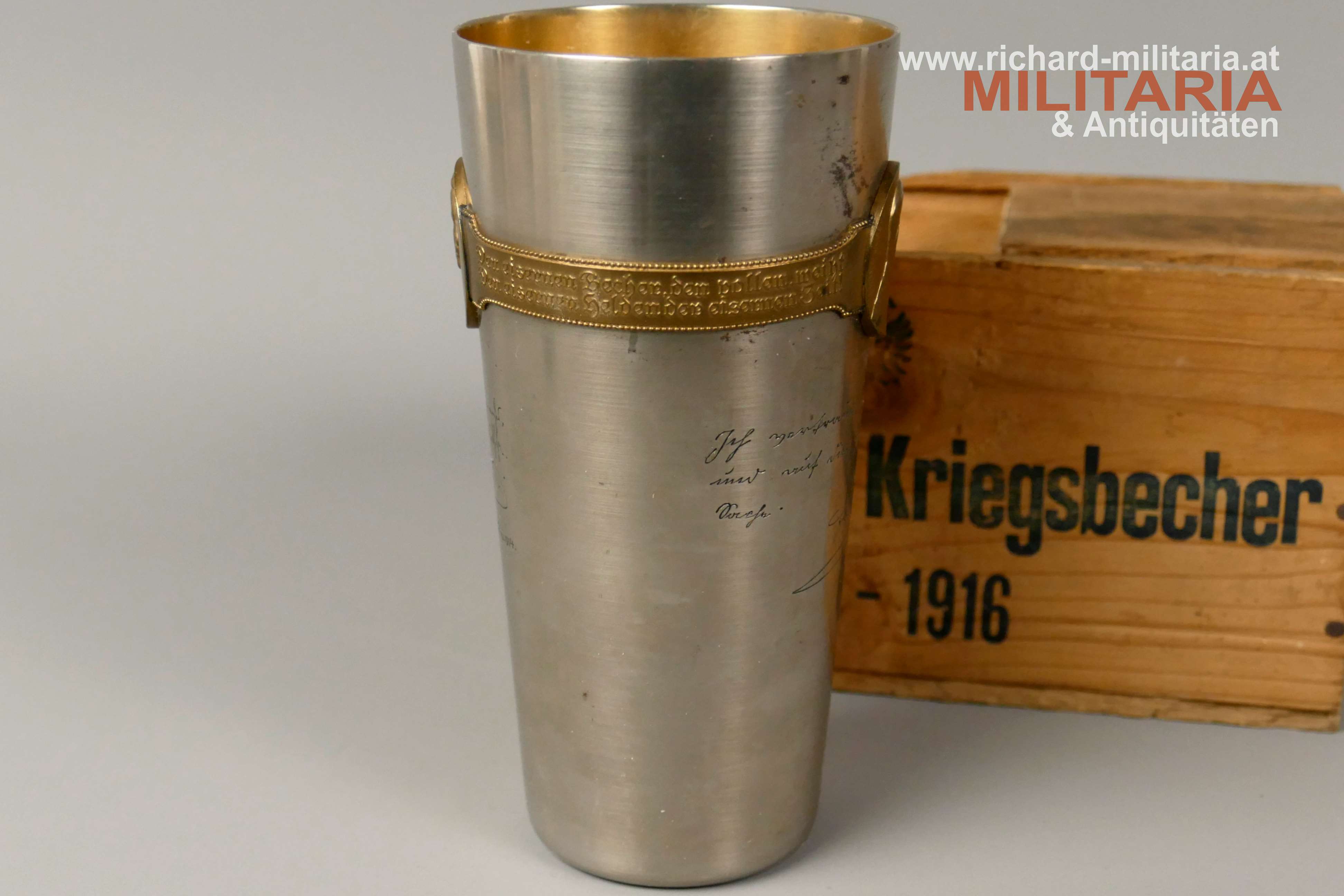 Offizieller Kriegsbecher - 1914-1916 - mit HOLZKASTEN