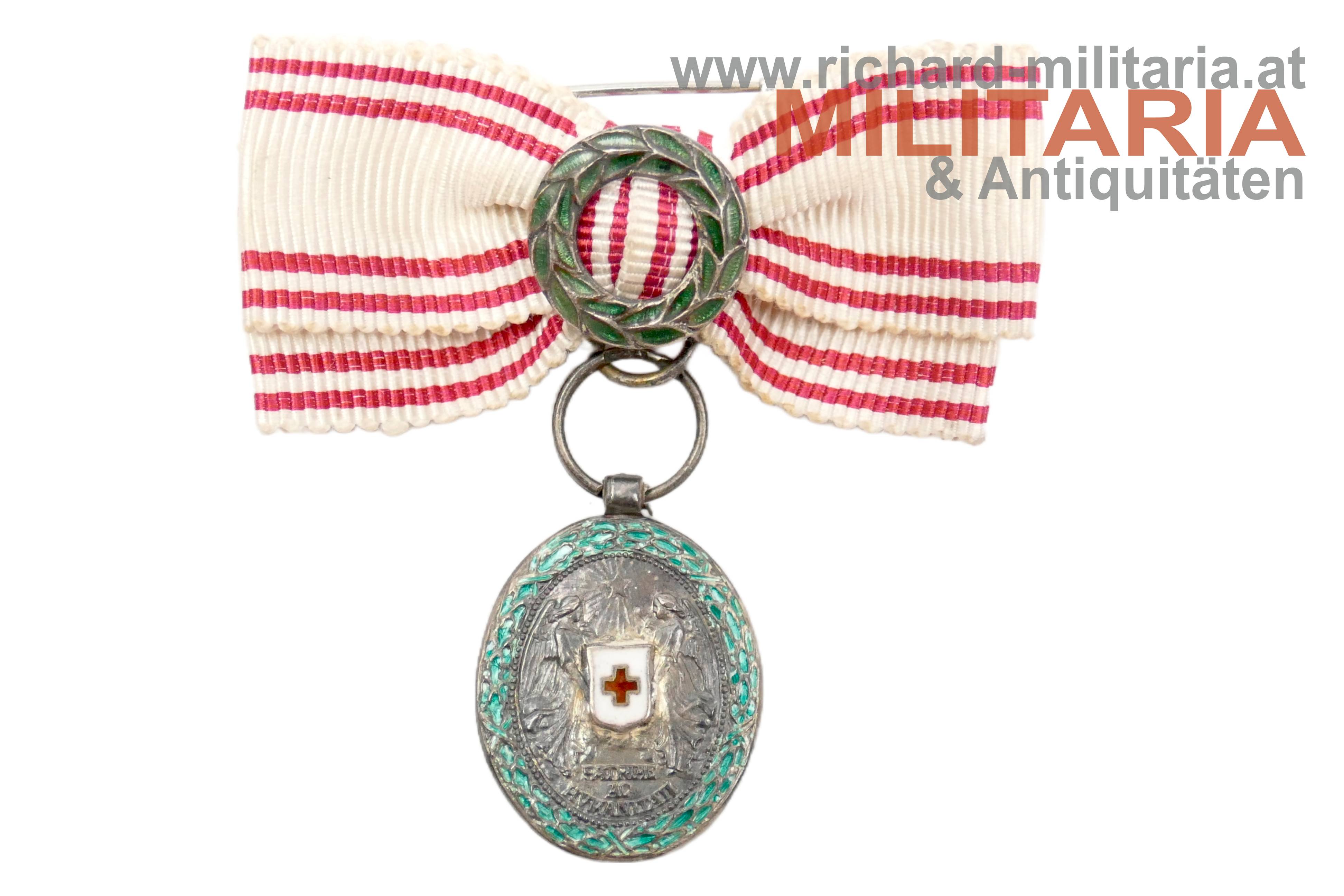 Rotes Kreuz - Silberne Ehrenmedaille mit KD & Damenmasche - MINIATUR - SILBER