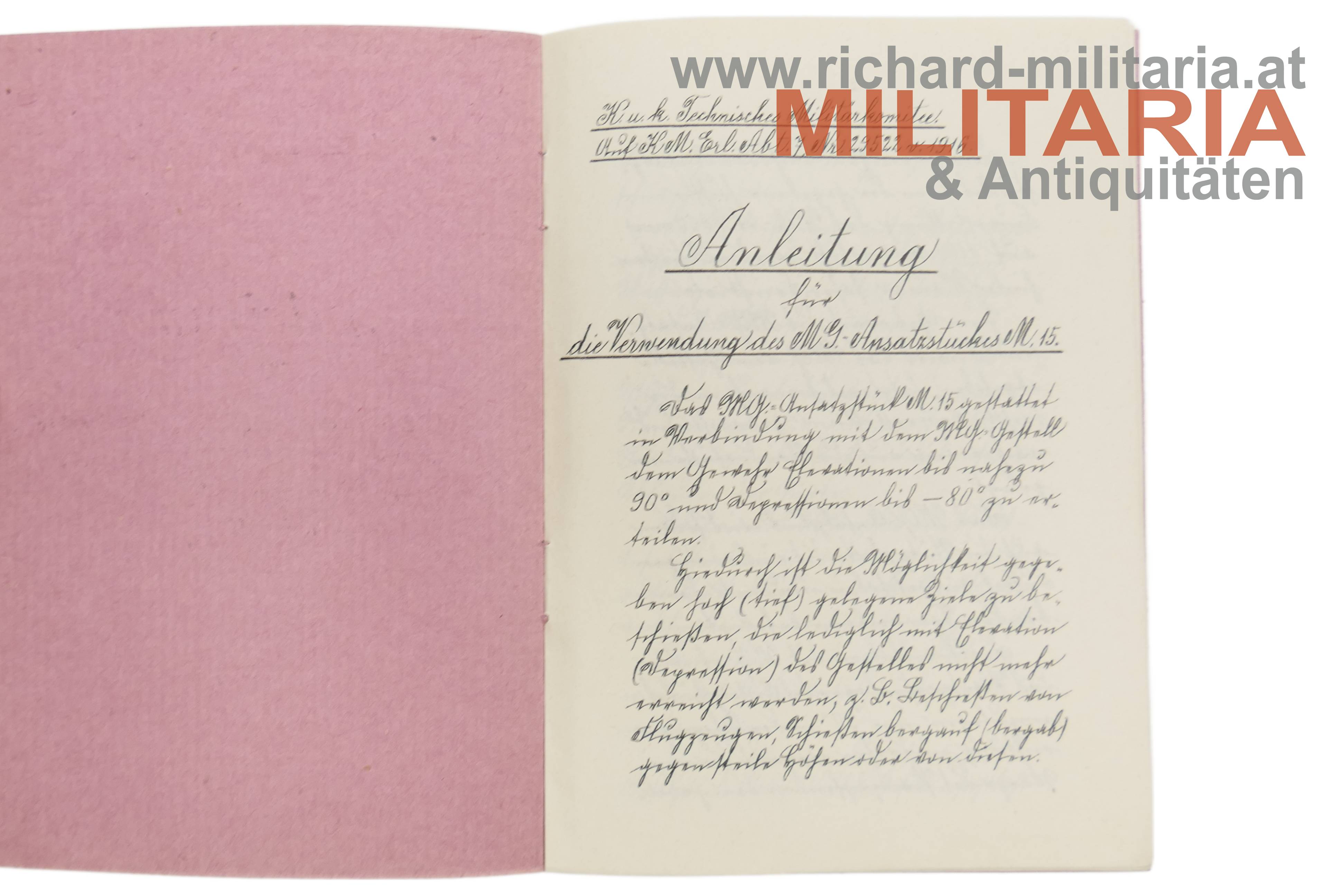 Anleitung für die Verwendung des MG.-Ansatzstückes M.15 und prov. Schießregeln - 1917