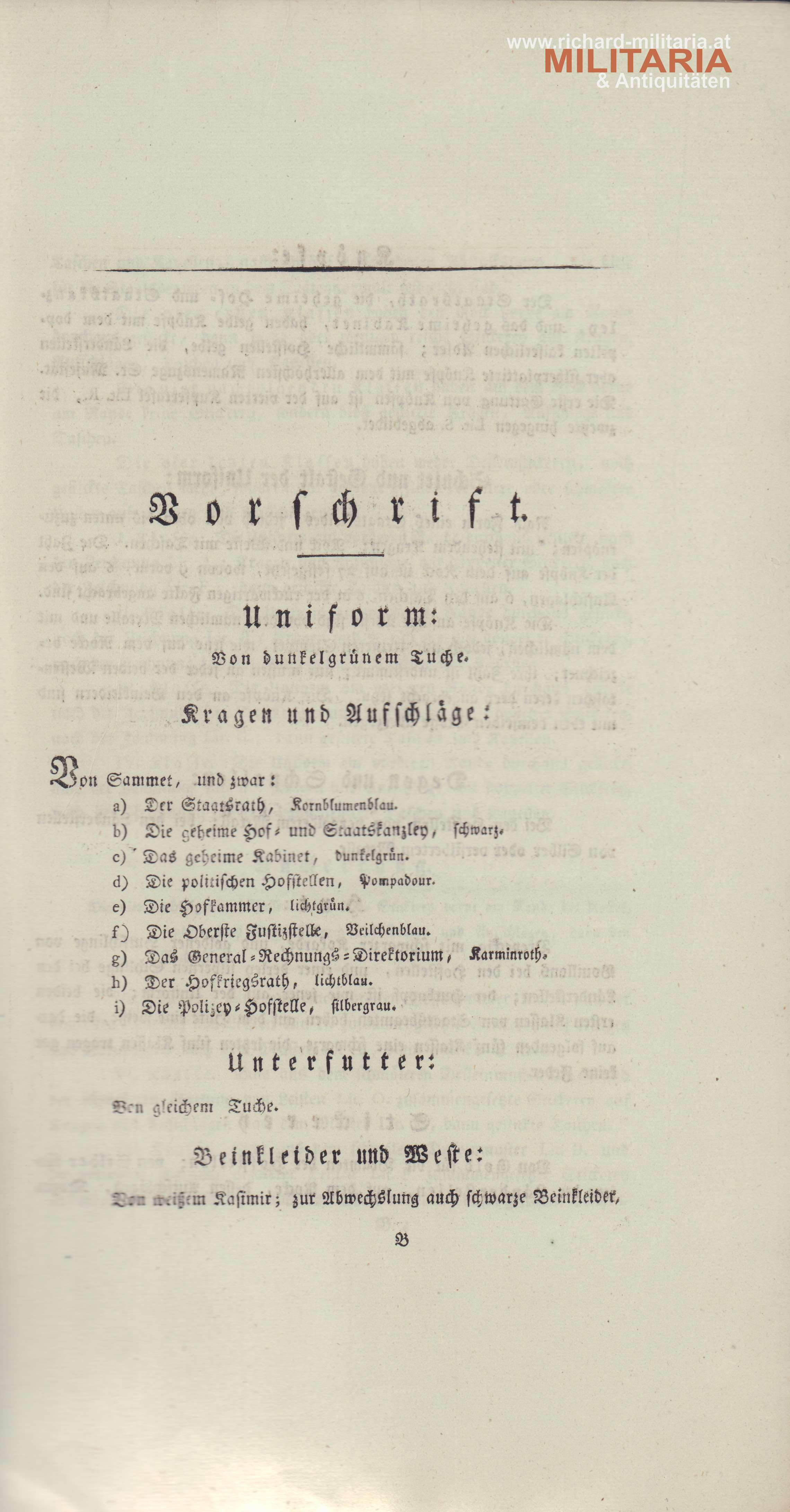 Vorschrift k.k. Staatbeamten - bewilligte Uniform 1814