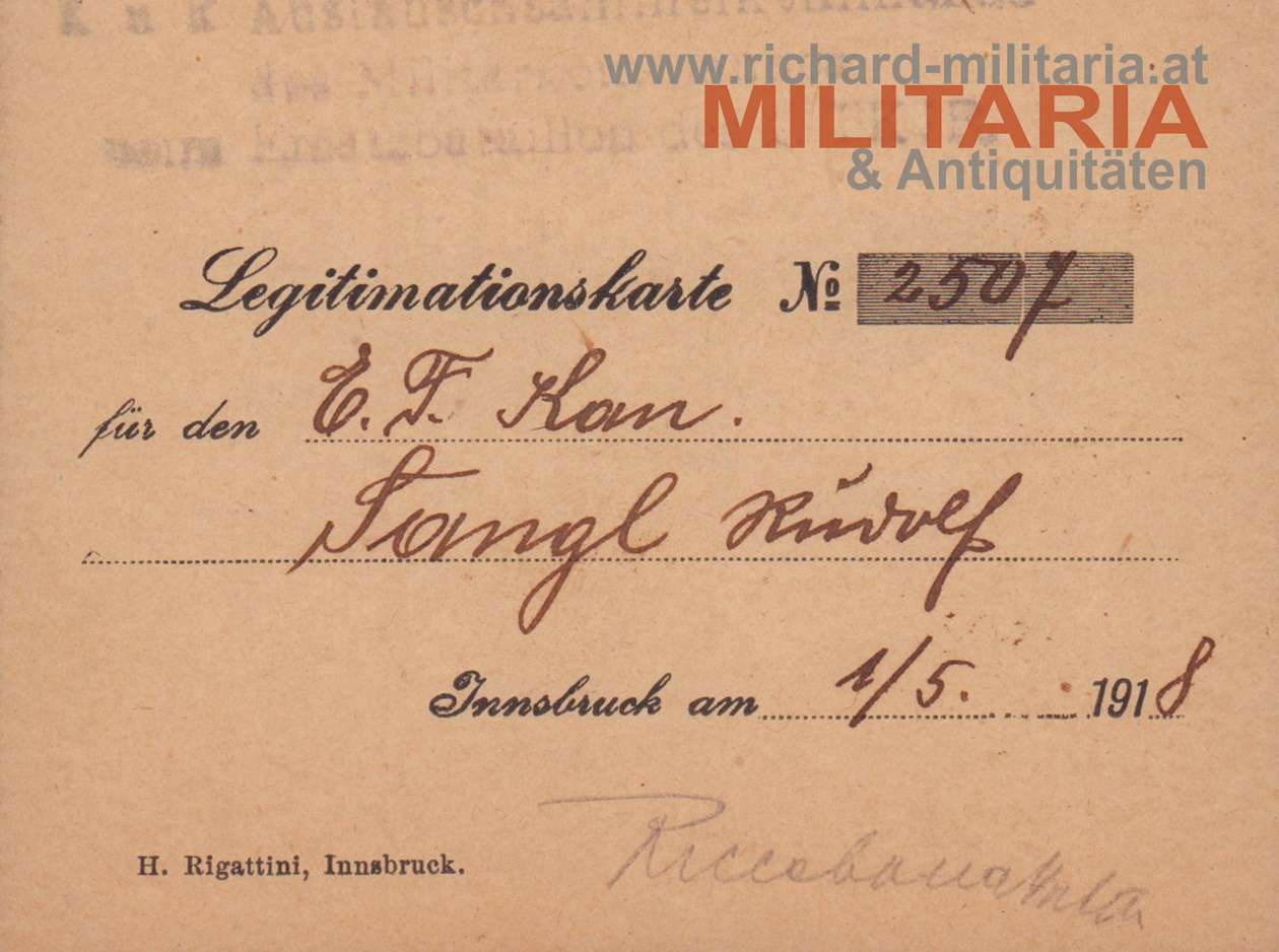 k.u.k. Legitimationskarte - Ersatzbataillon 1. Tiroler Kaiserjäger-Regiment