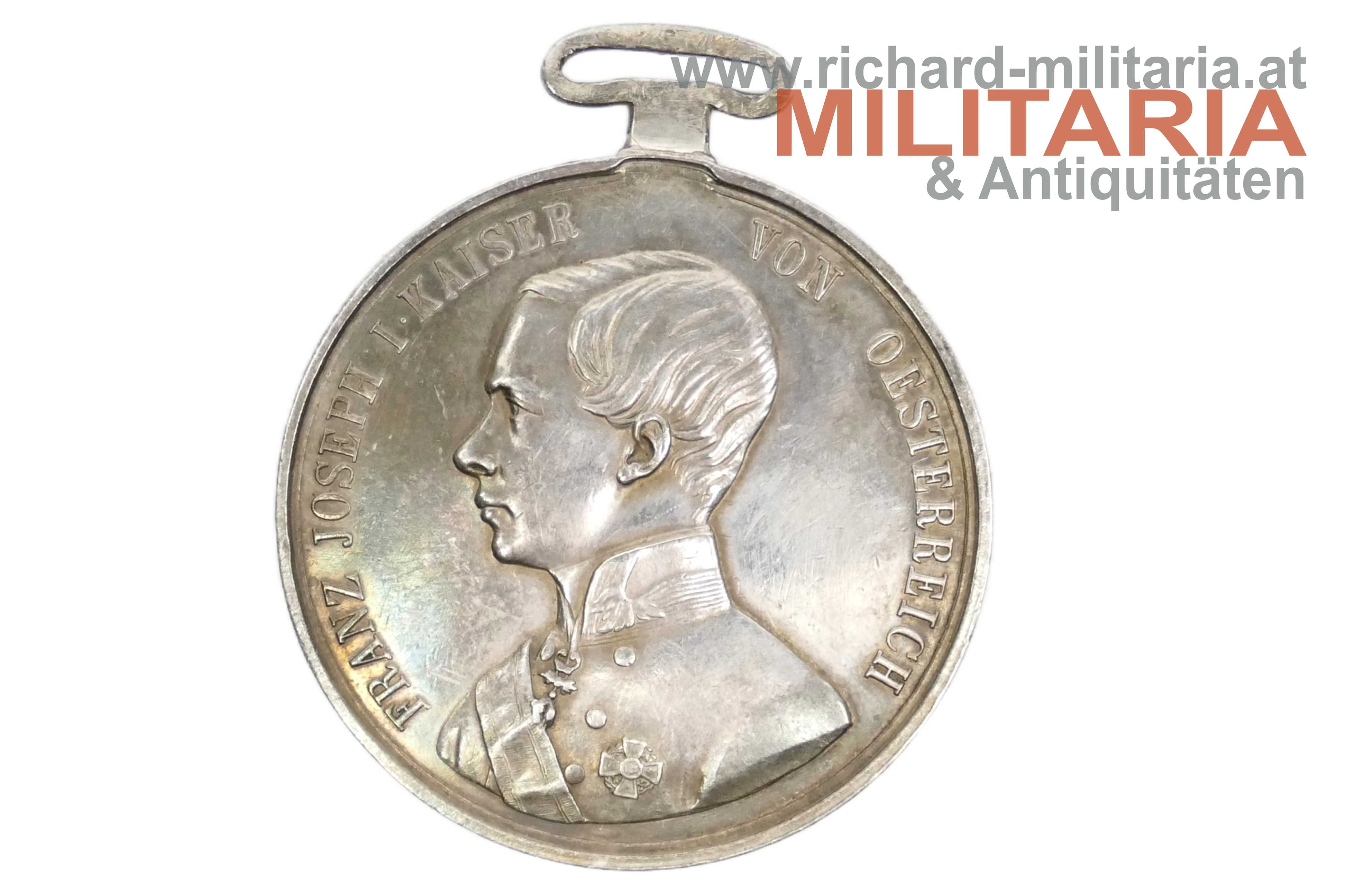 Silberne Tapferkeitsmedaille 1. Klasse Kaiser Franz Joseph - 1. Typ (1848-1859) - Linksportrait ohne Backenbart