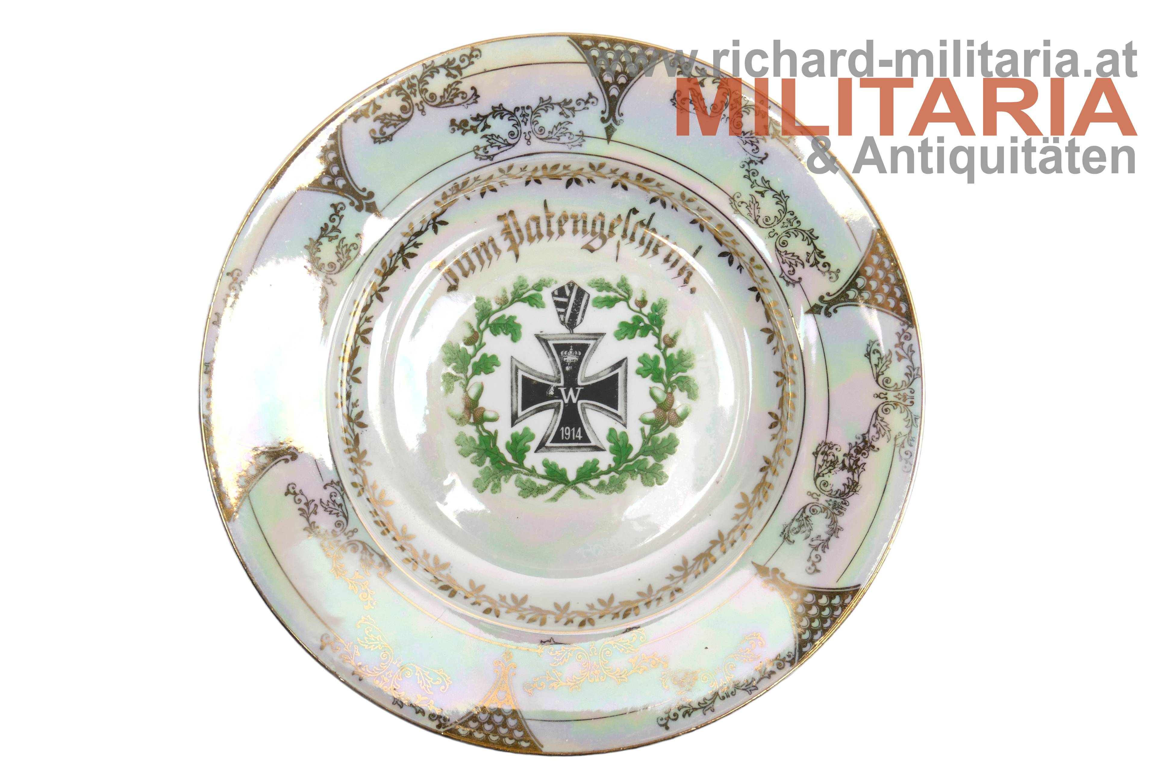patriotischer Teller - Eisernes Kreuz 1914 - "Zum Patengeschenk"