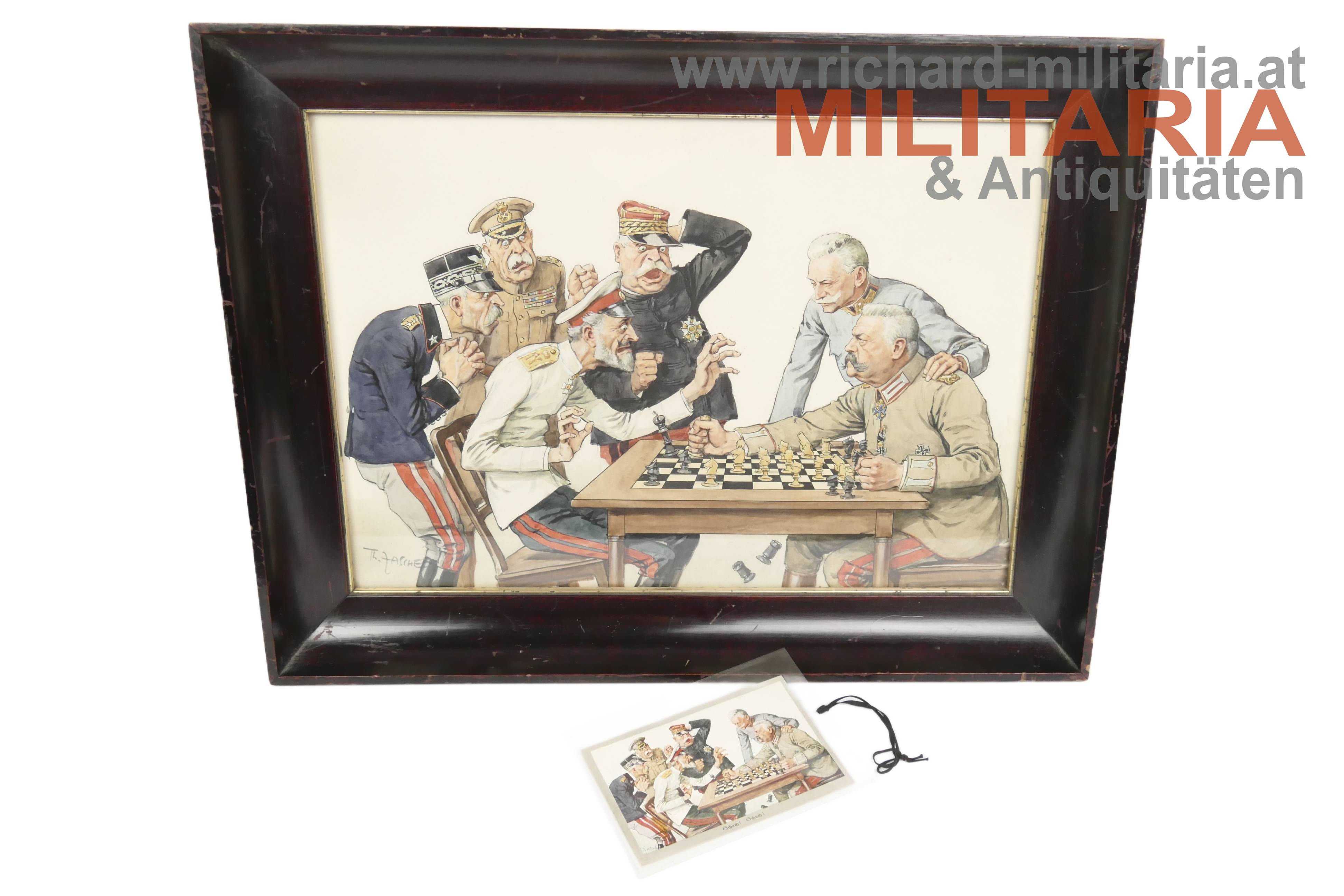 Theodor Zasche - "Schach, Schach" - Karikatur 1. Weltkrieg