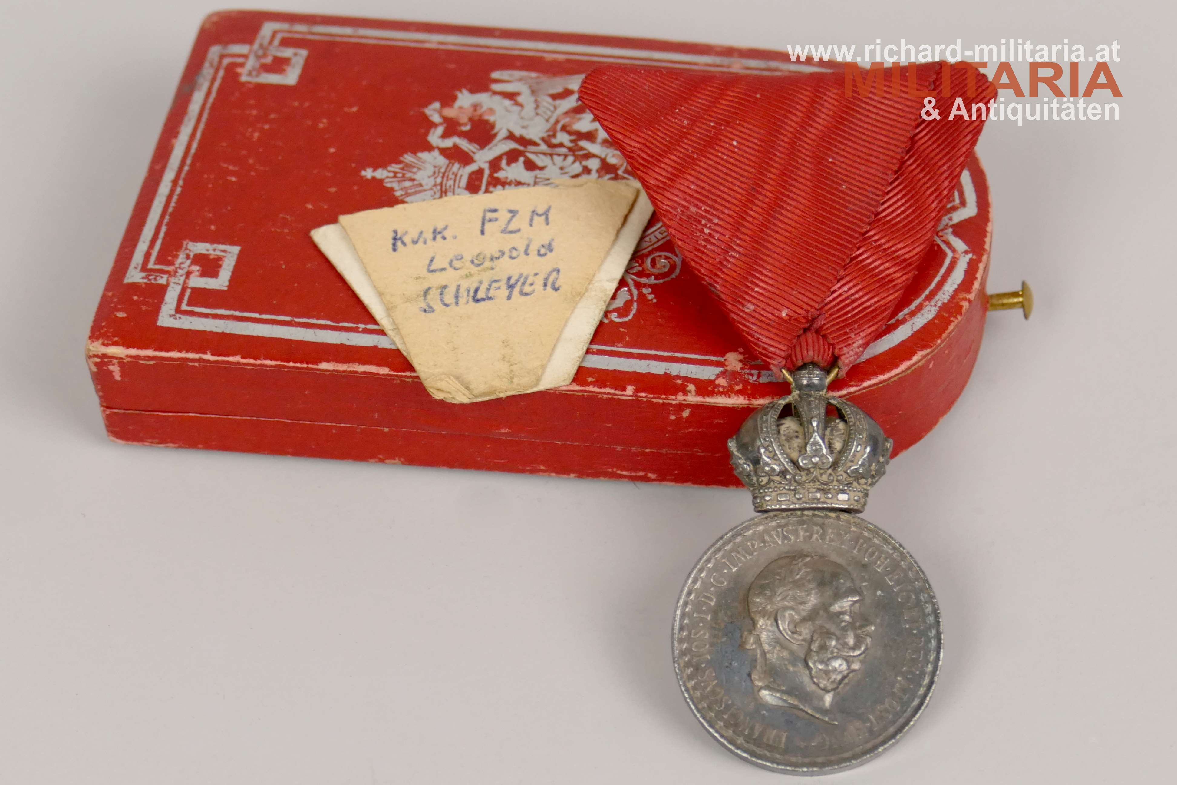 k.u.k. Silbernes Signum Laudis FJ1 mit Etui - FZM Schleyer