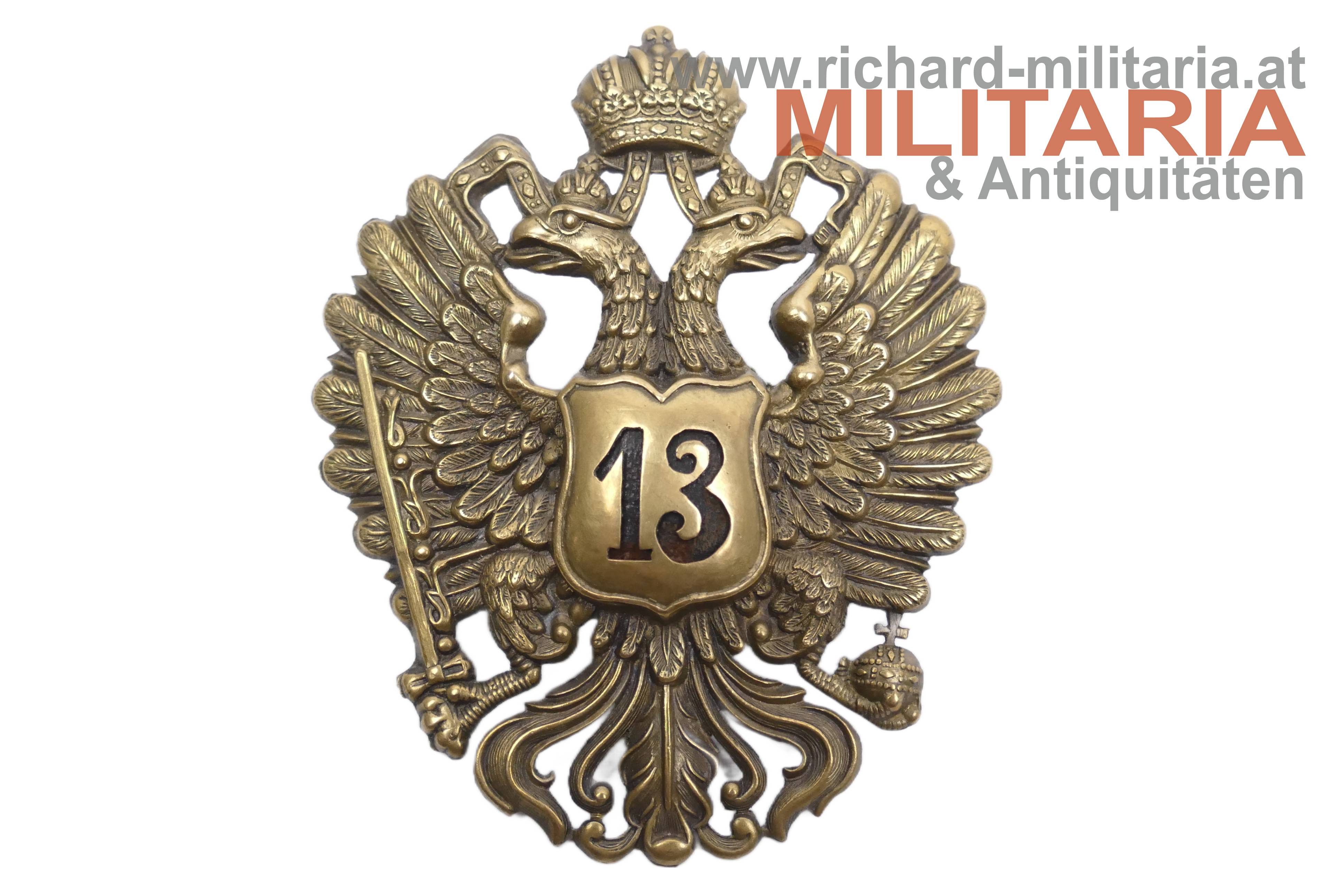k.u.k. Doppeladler für den Husaren-Tschako - Husaren-Reg. Nr. 13 - Mannschaftsausführung