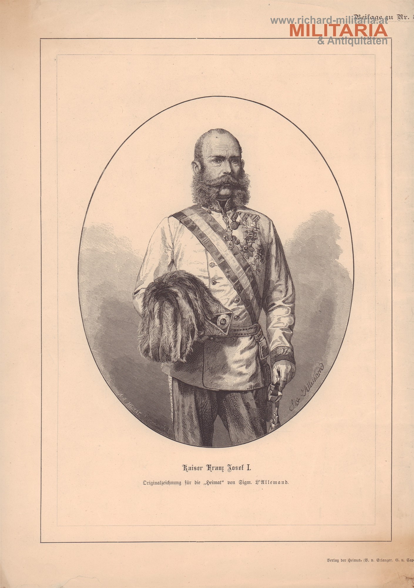 Zeichnungen von Kaiser Franz Josef I. und Kaiserin Elisabeth Doppelbogen