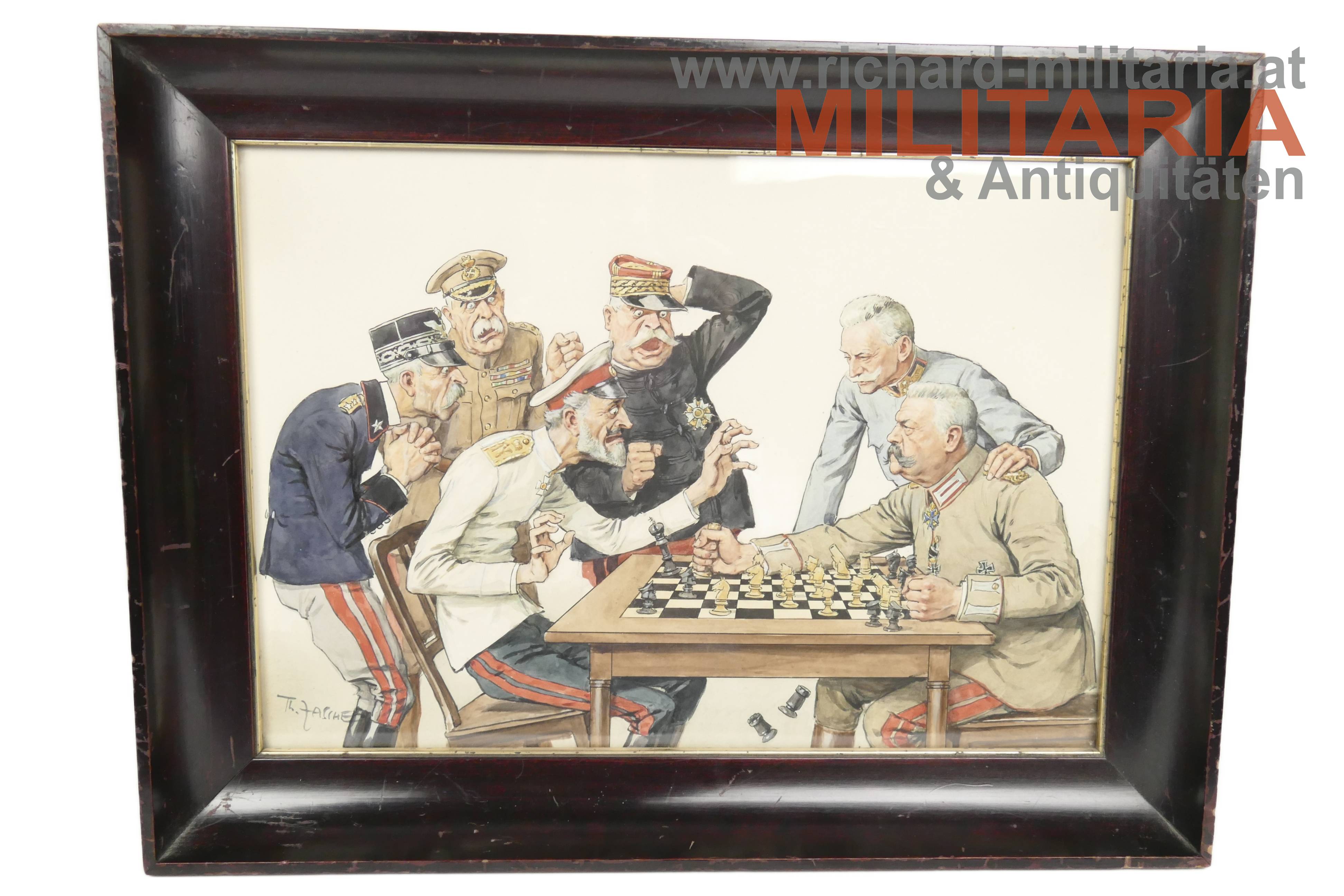 Theodor Zasche - "Schach, Schach" - Karikatur 1. Weltkrieg