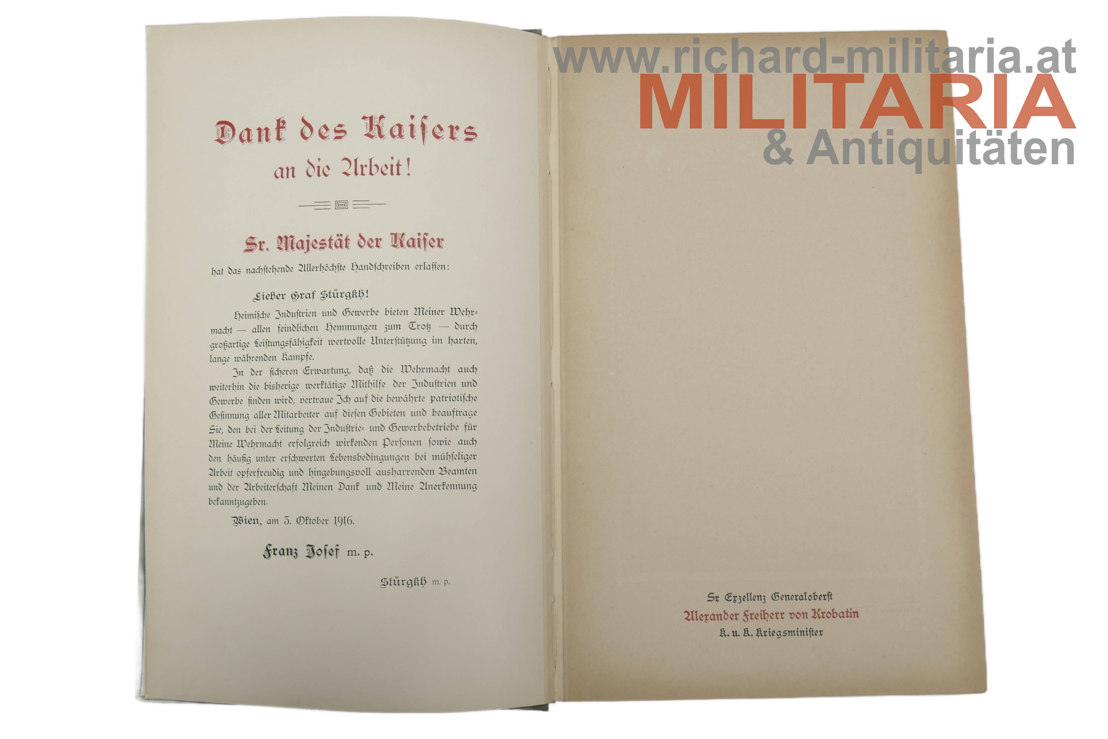 Kriegsausstellung Wien 1916 - Widmungsalbum an Generaloberst Freiherr v. Krobatin
