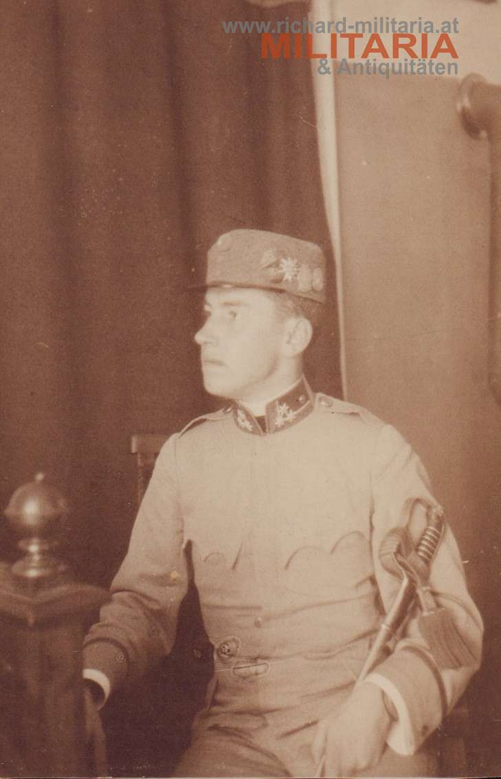 k.u.k. Foto - Einjährig-Freiwilliger Kadett - Edelweiss und einige Kappenabzeichen