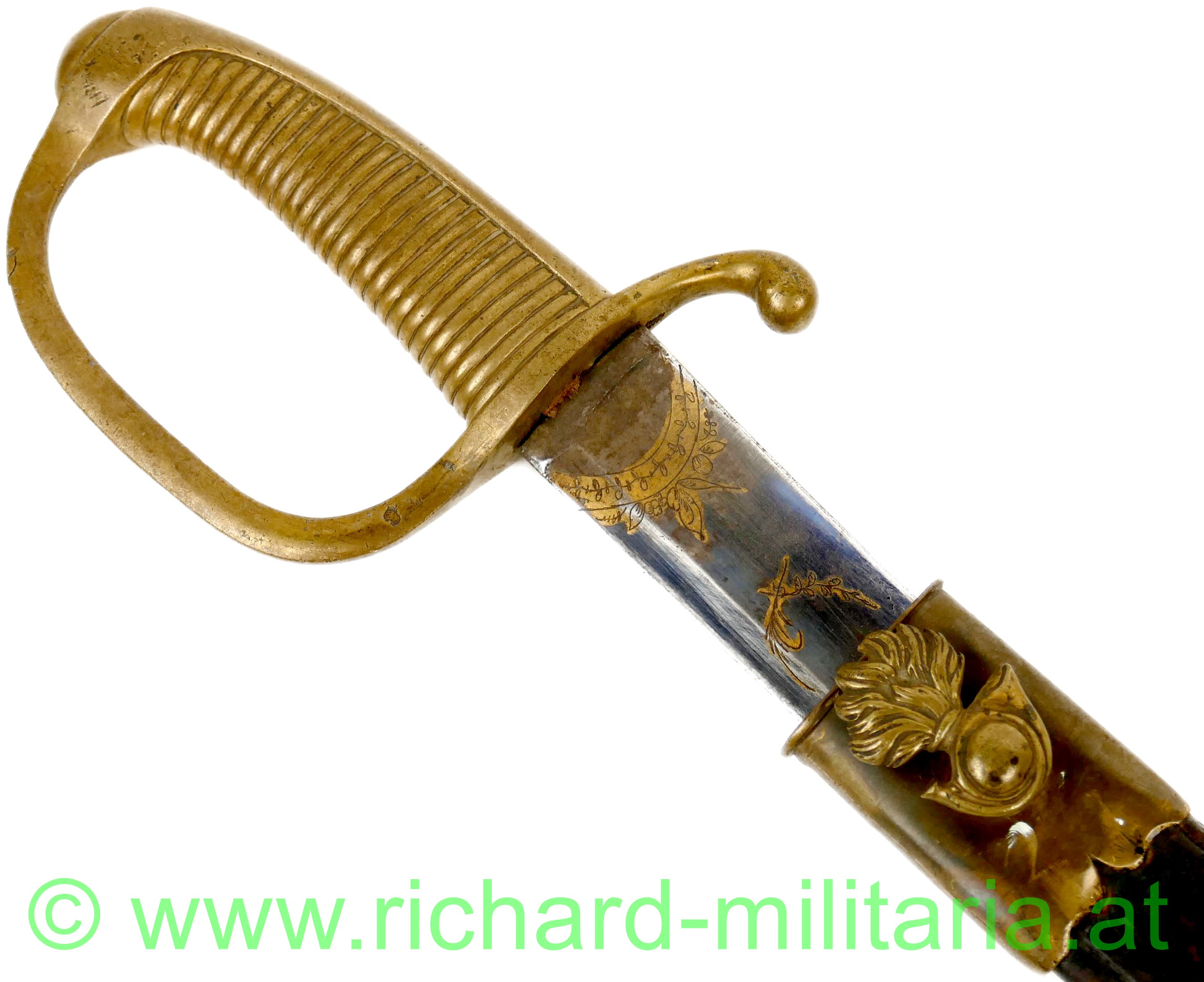 Frankreich - Sabre Briquet für Offiziere der Infanterie -  gravierte, gebläute u. goldtouchierte Klinge