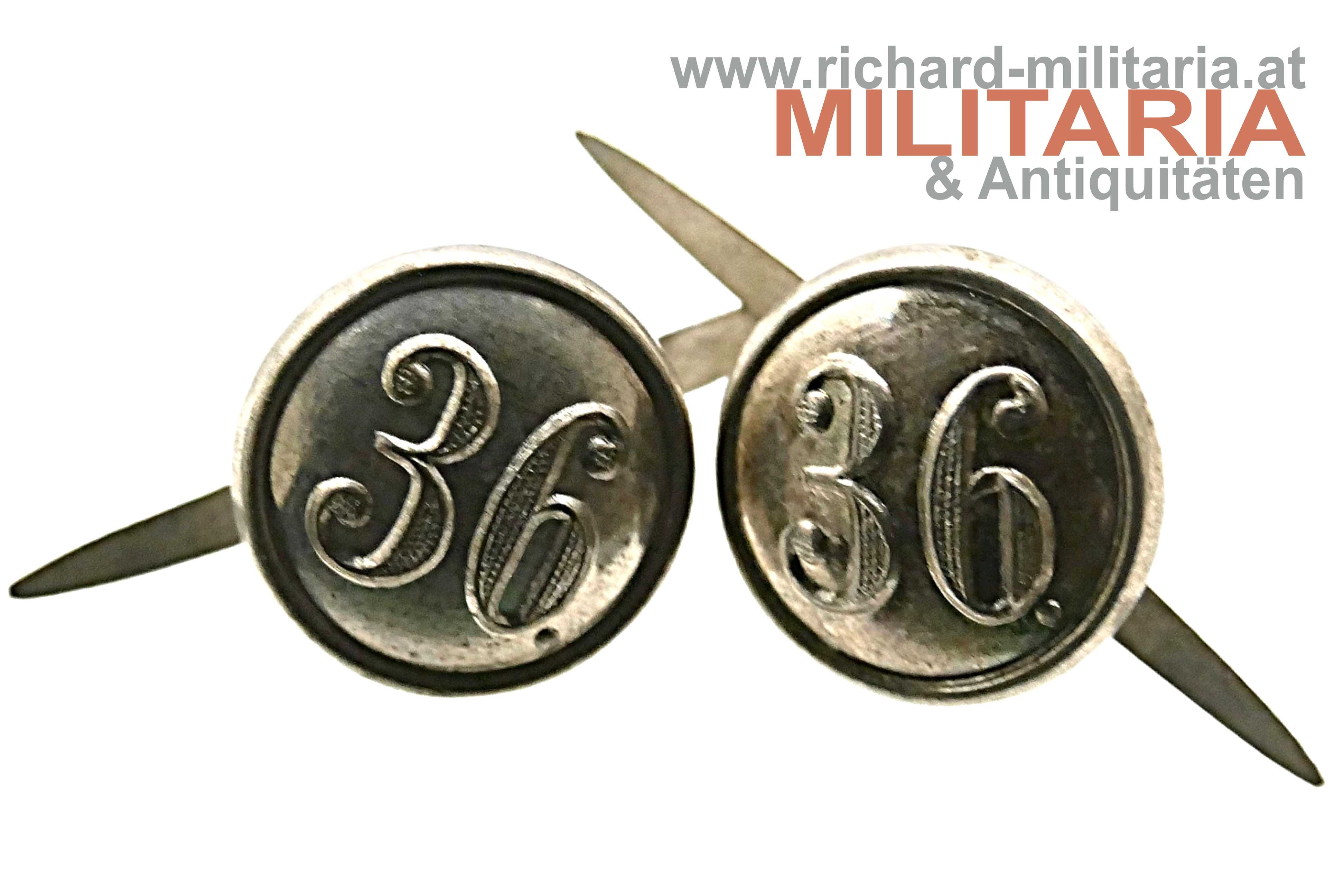 k.k. Landwehr IR 36 - Paar Knöpfe für die Feldkappe / schwarze Kappe 