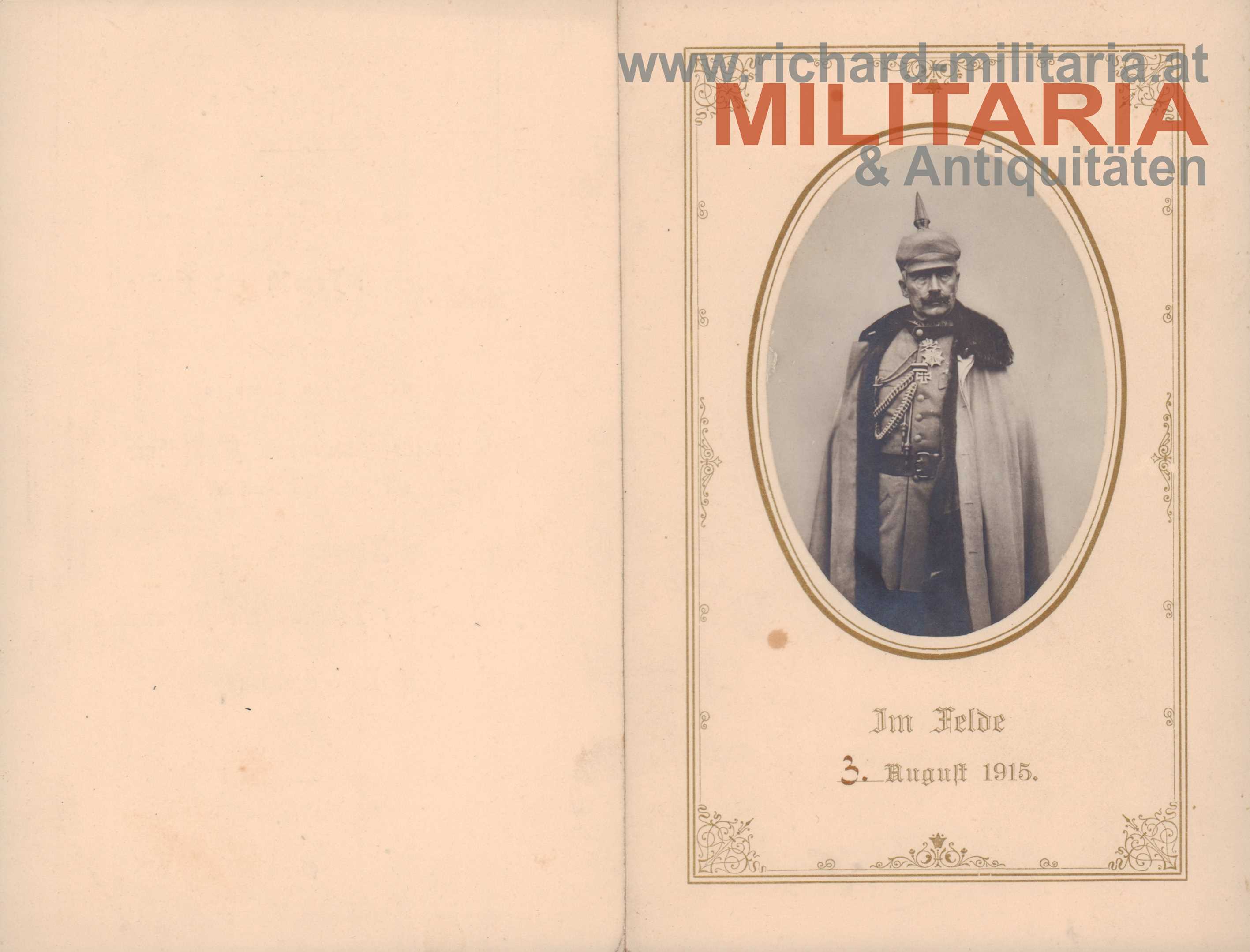 Speisekarte mit Foto von Kaiser Willhelm I. - 3. August 1915 "im Felde"