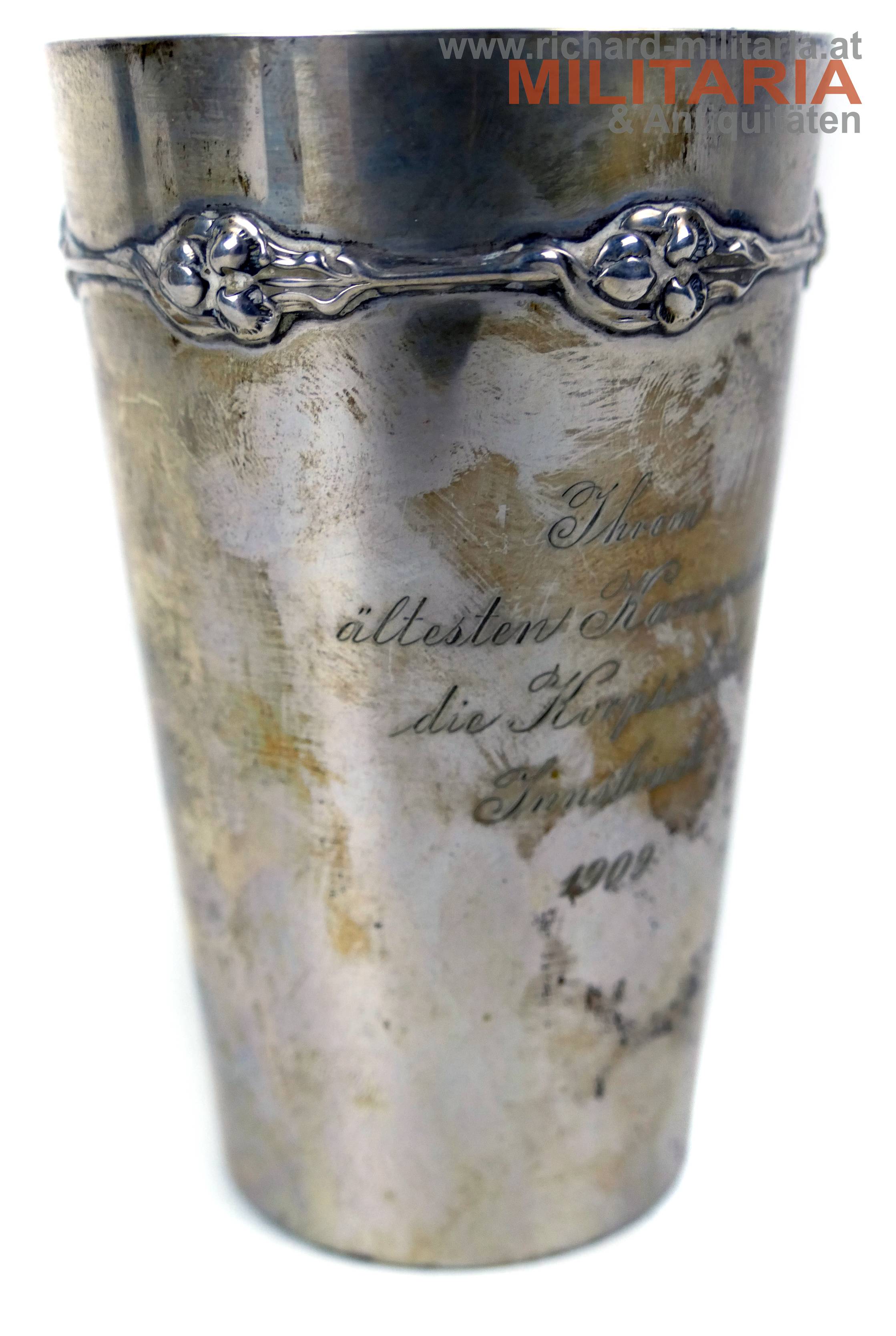 k.u.k. Becher - "Ihrem Ältesten Kameraden die Korpsschüler Innsbruck 1909" - SILBER
