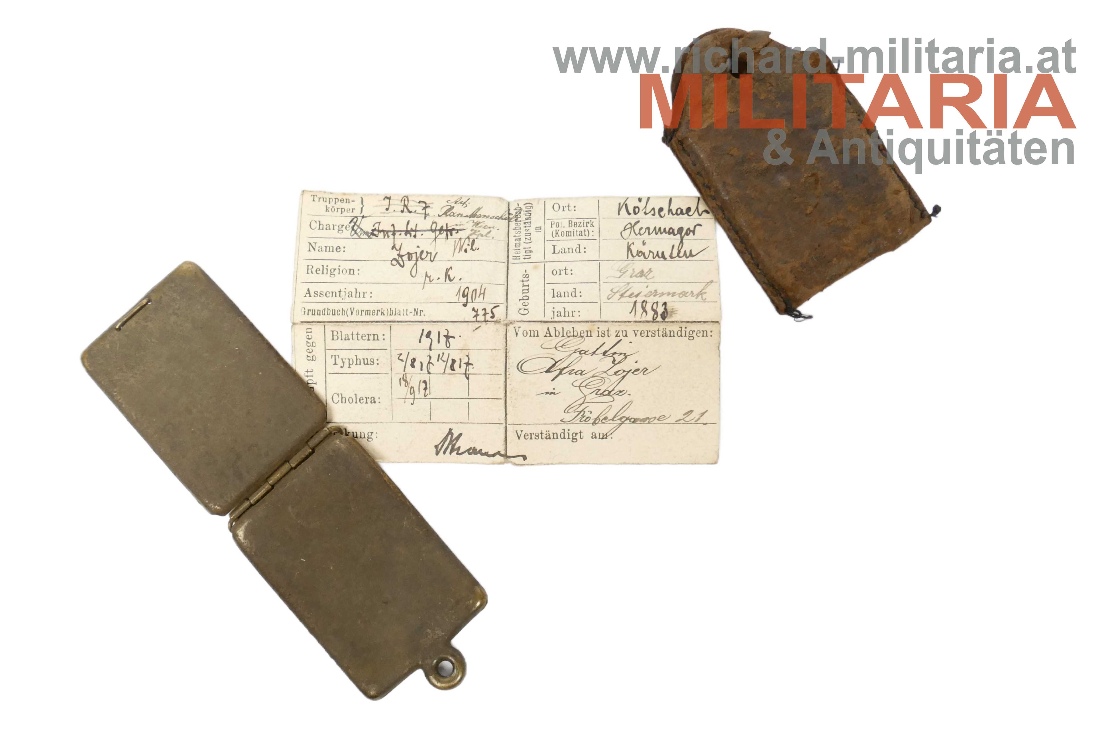 k.u.k. Erkennungsmarke IR7 - Wilhelm Zojer - Kärnten Hermagor