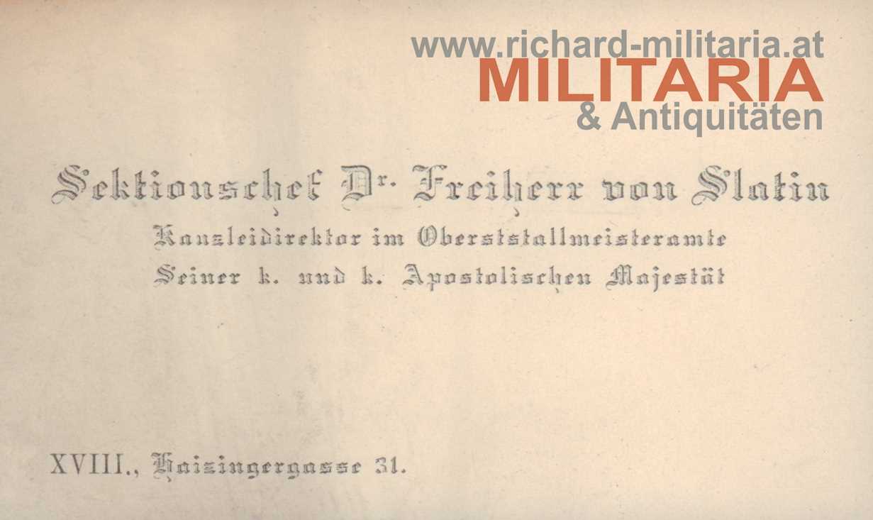 k.u.k. Visitenkarte Sektionschef Dr. Freiherr von Slatin