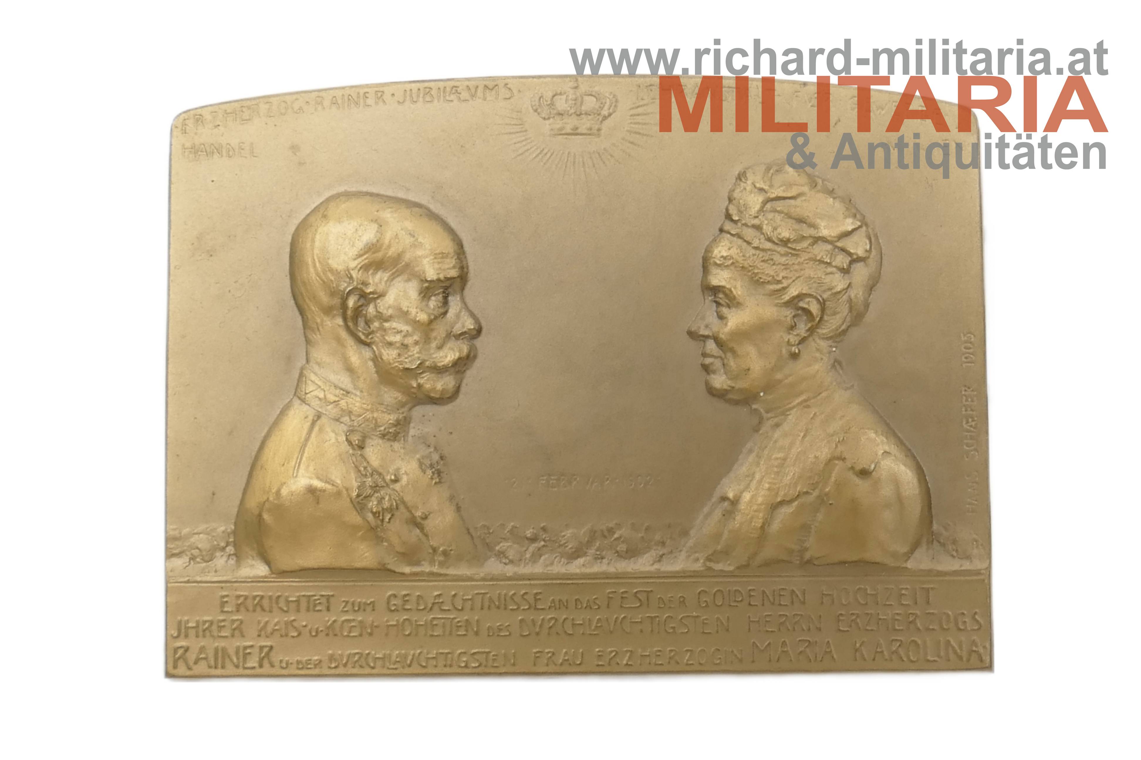 k.u.k. Plakette - Erzherzog Rainer - Goldene Hochzeit mit Etui