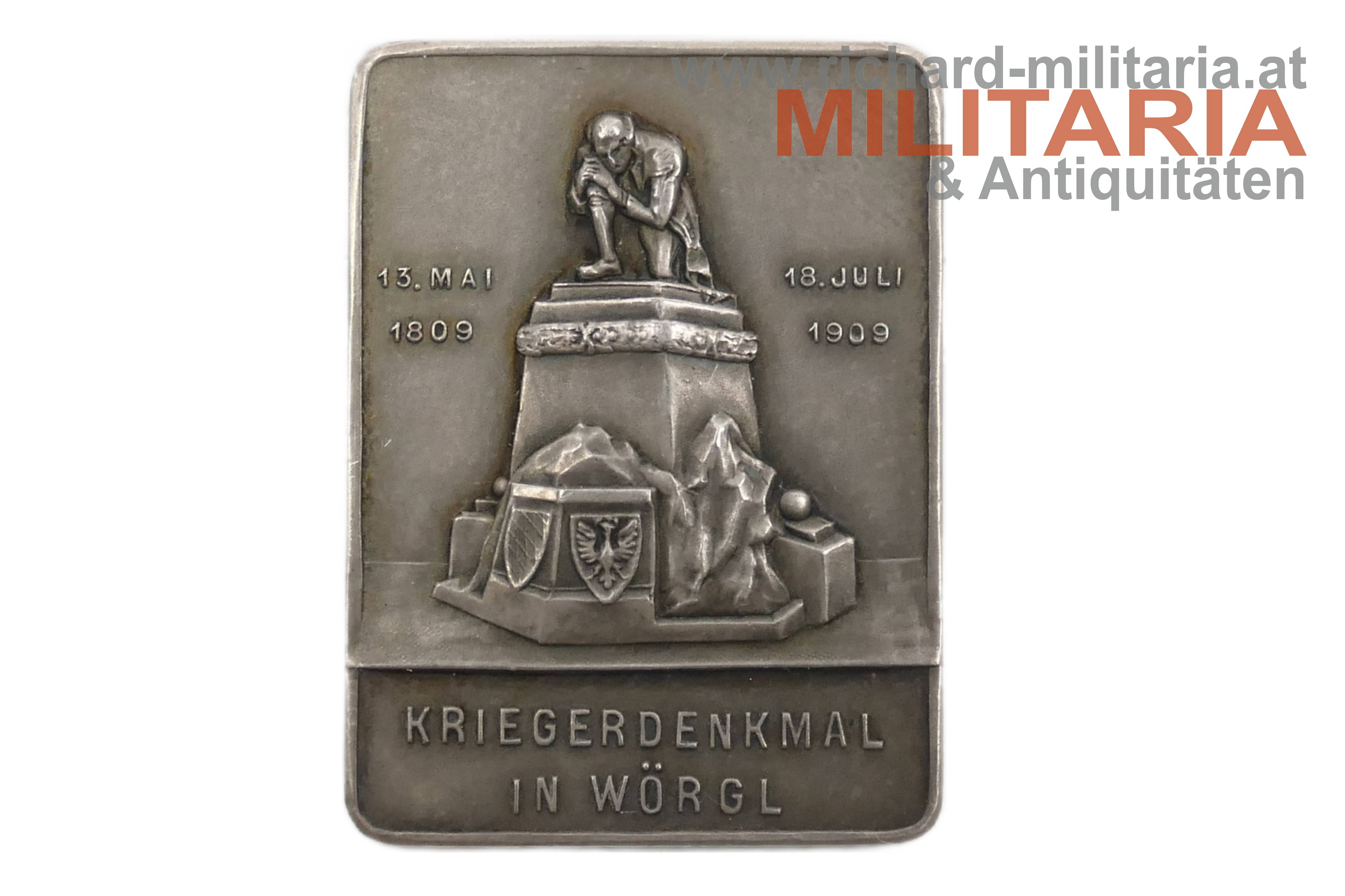 Plakette - Kriegerdenkmal in Wörgl 1809 - 1909 - SILBER 