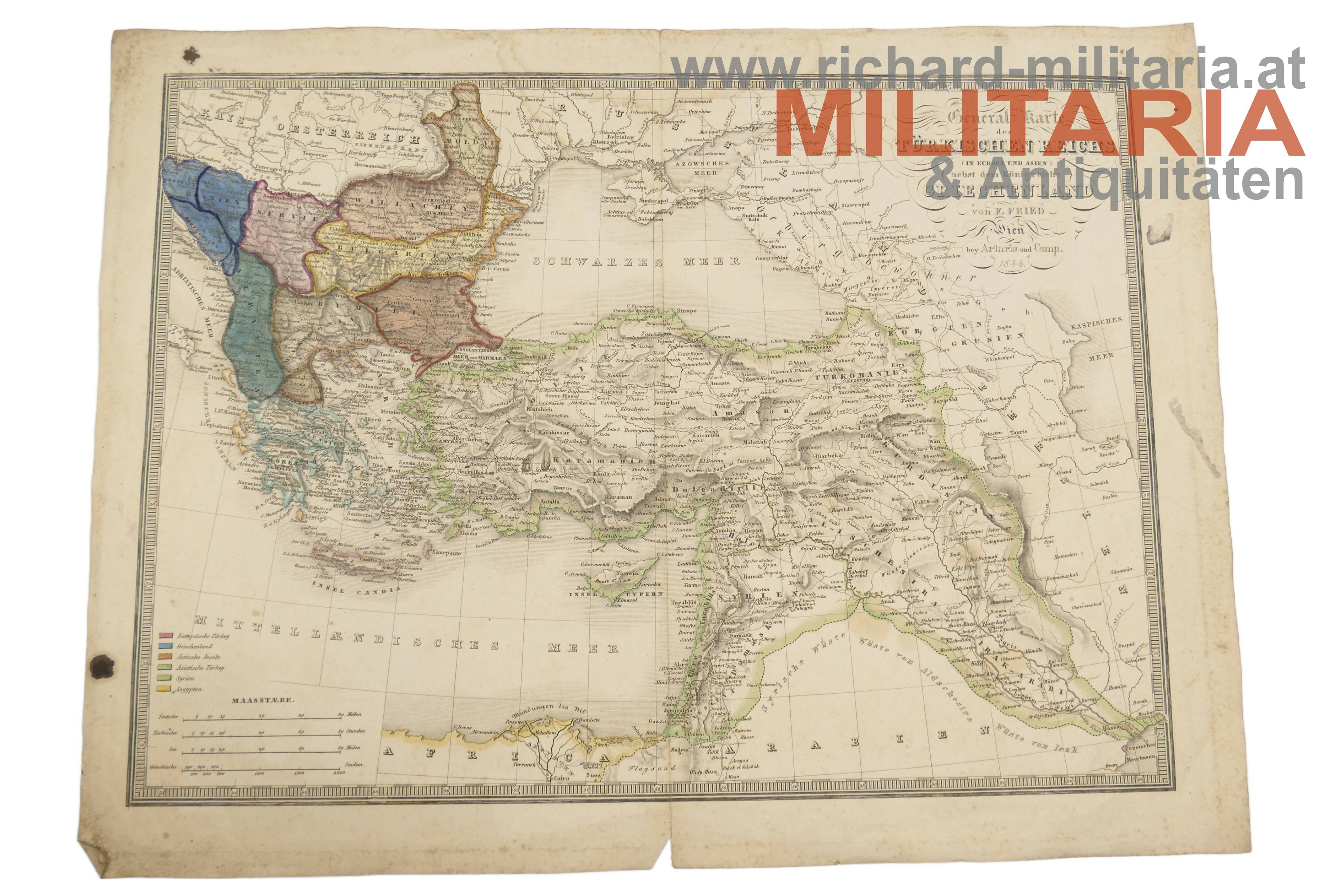 Karte des türkischen Reiches in Europa und Asien 1844 - von F. Fried