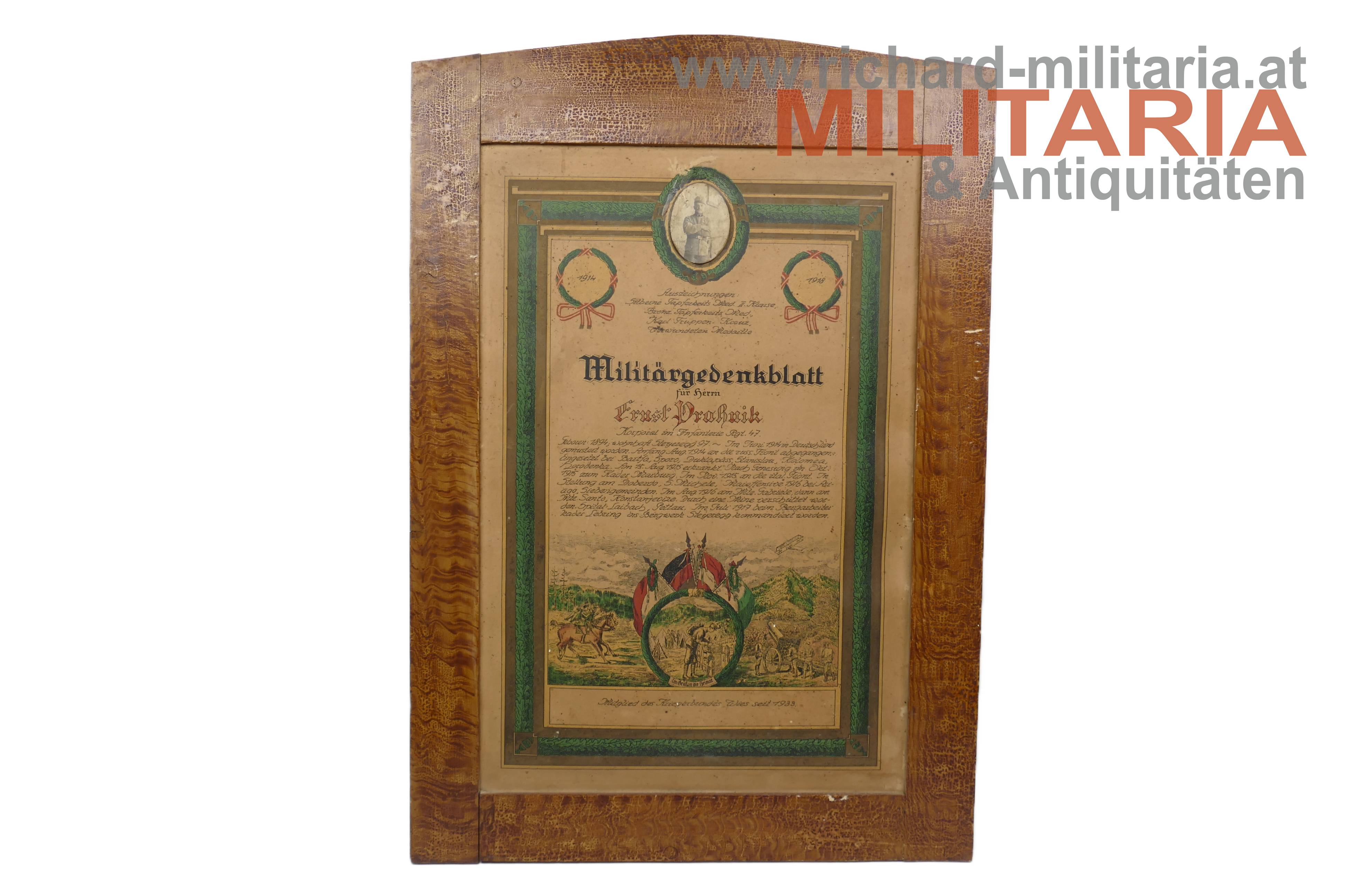 k.u.k. Militärgedenkblatt IR 47 - Russland/Italien (Doberto, S. Michele, Asiago, Siebengemeinden, Mte. Gabriele,...)