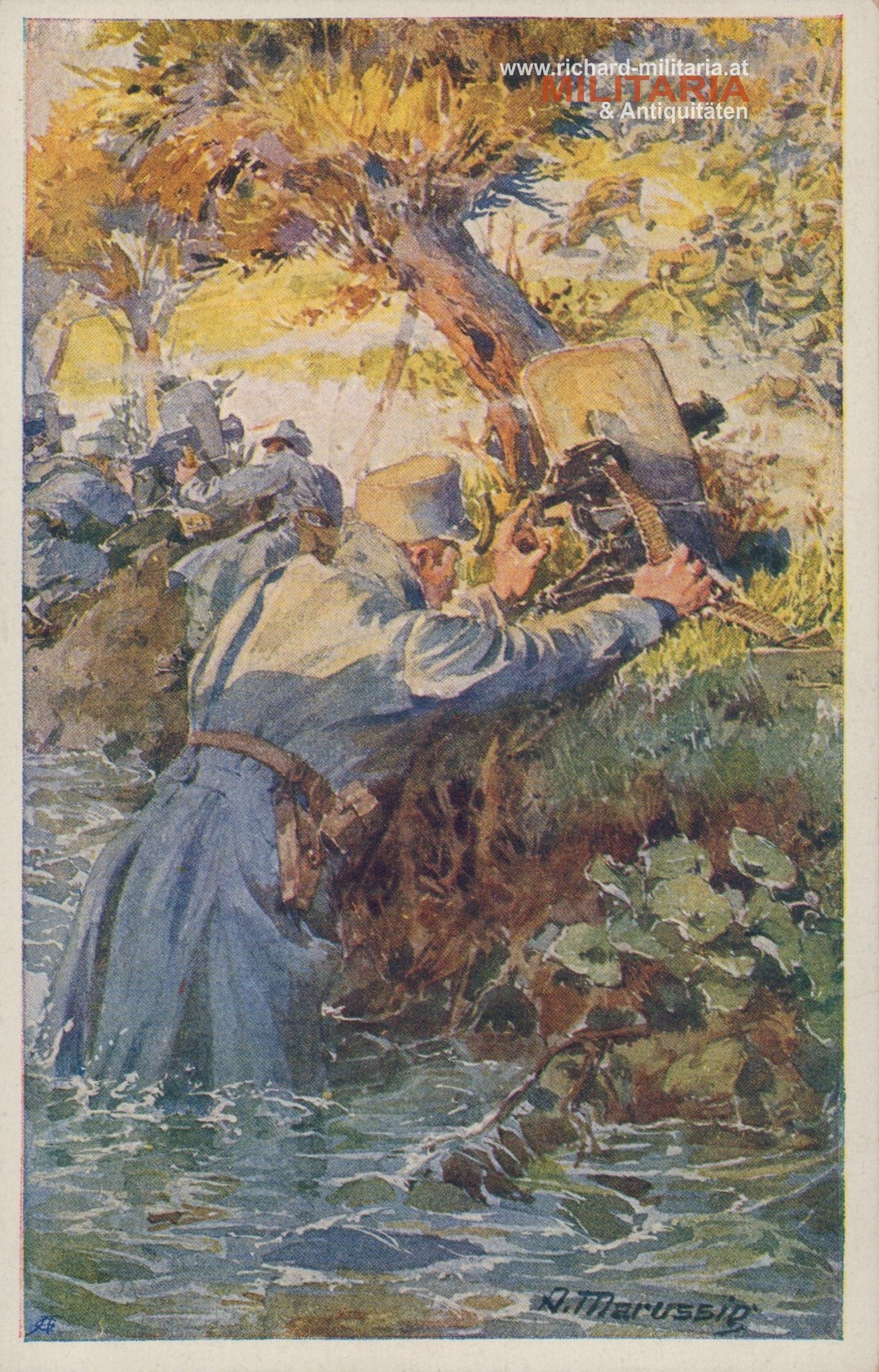 k.u.k. PK "Oberleutnant Georg Rimbas des 63. Infanterieregimentes stand hinter seinem Maschinengewehr"