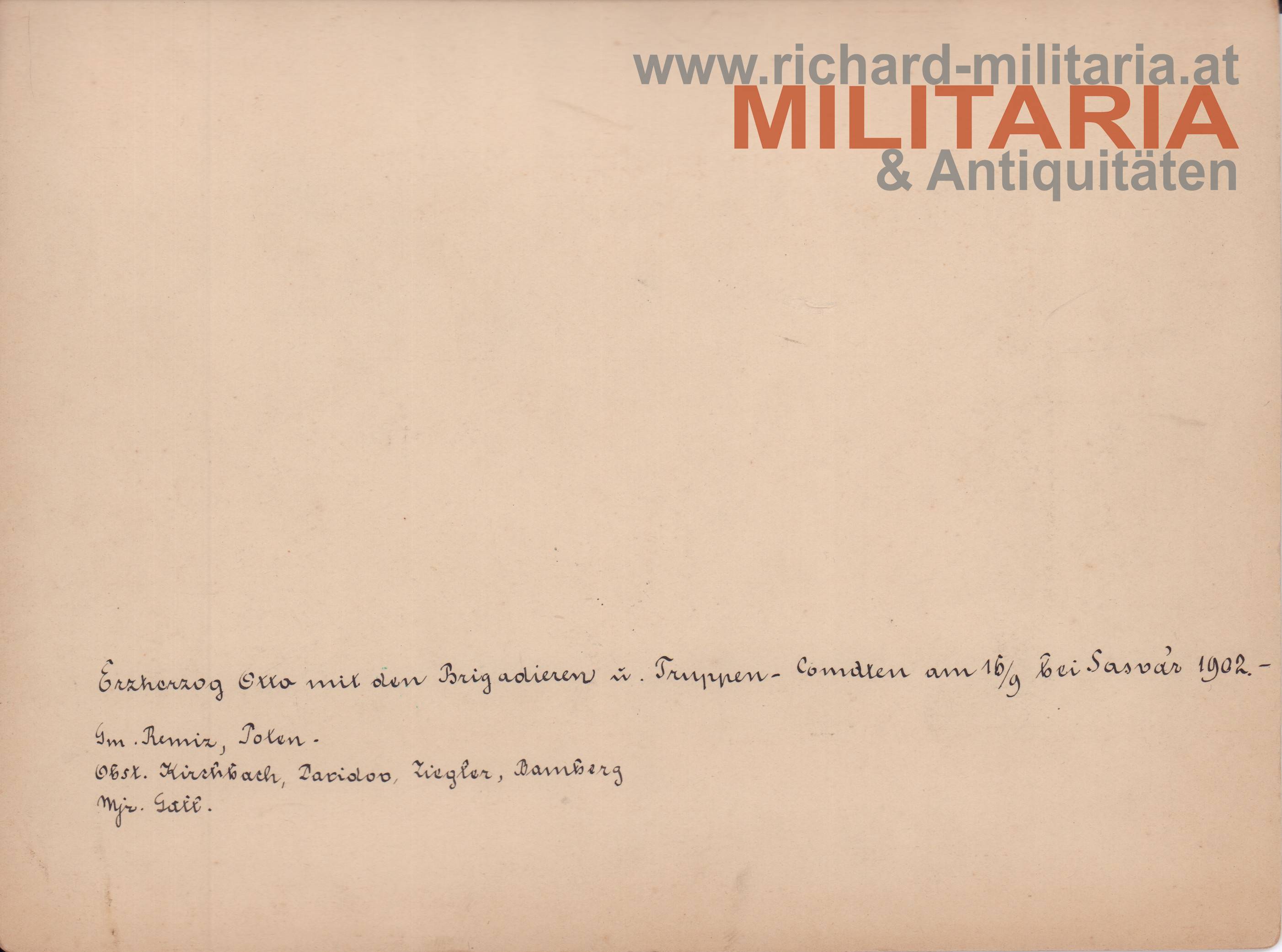 Erzherzog Eugen und Otto mit den Brigadieren und Truppen-Kommandanten 1902 bei Sasvar (Ungarn)