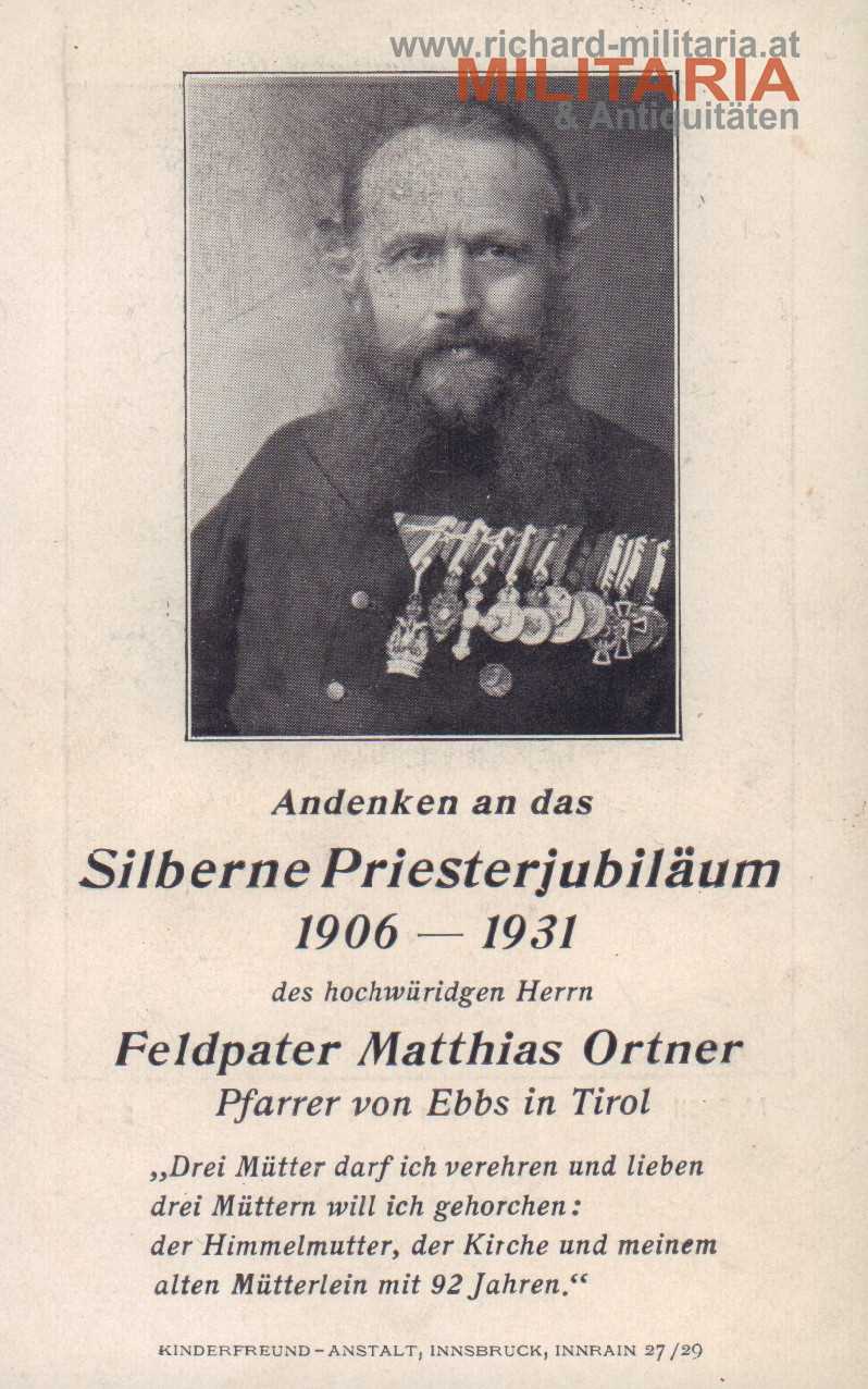 k.k. Foto und Andenkenskarte - Landwehrgeistlicher - Feldkurat Matthias Ortner