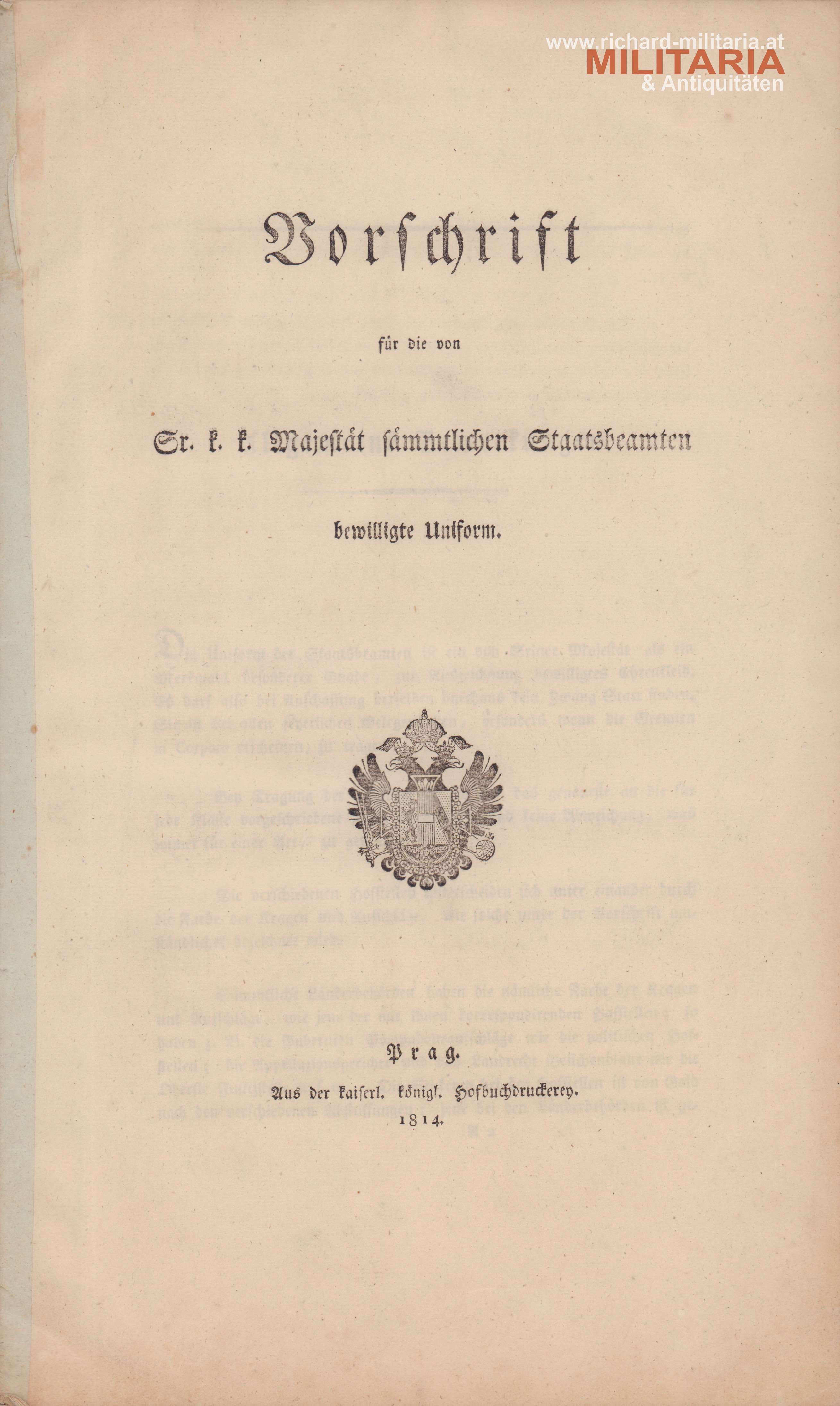 Vorschrift k.k. Staatbeamten - bewilligte Uniform 1814