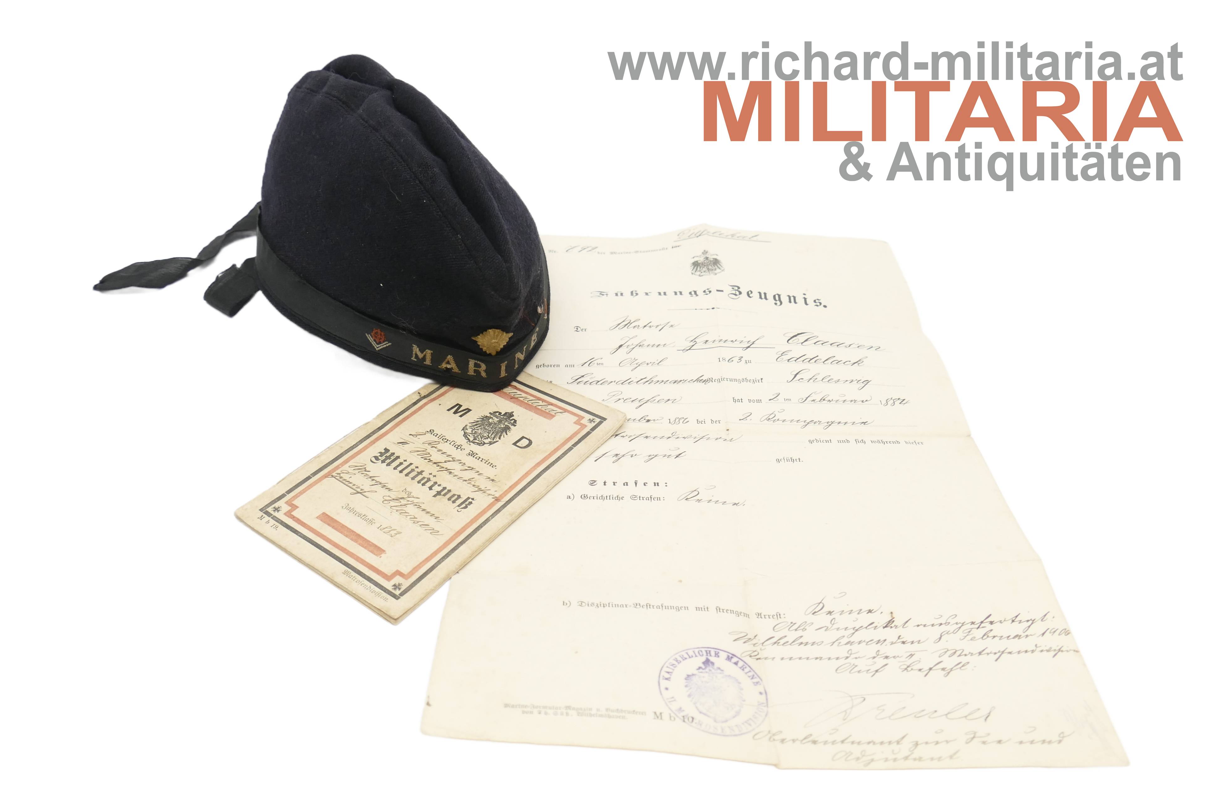 Deutschland - kaiserliche Marine - Militärpass/Führungszeugniss/Schiffchen