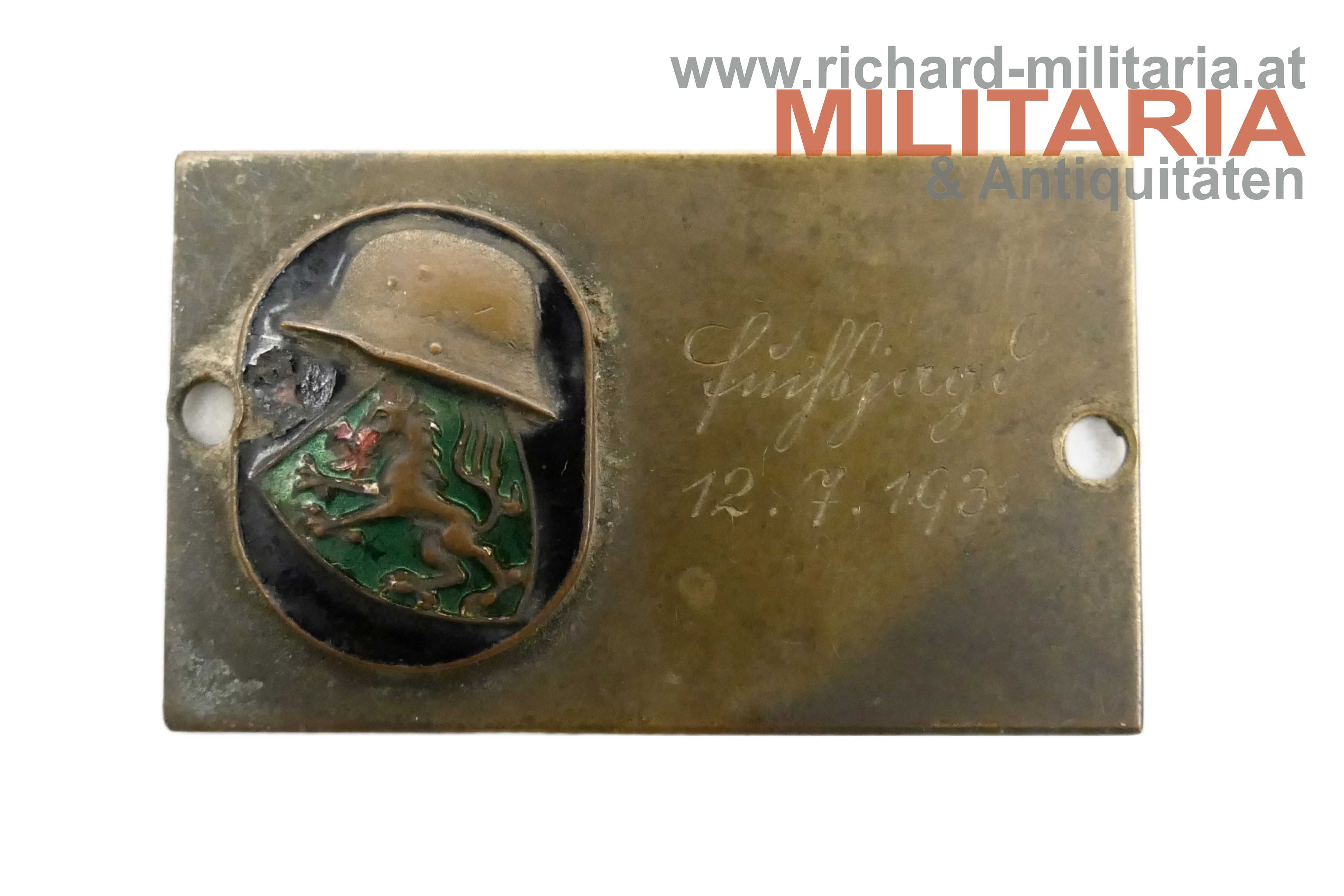 Steirische Heimwehr - Plakette - 12.7. 1931 - handgraviert