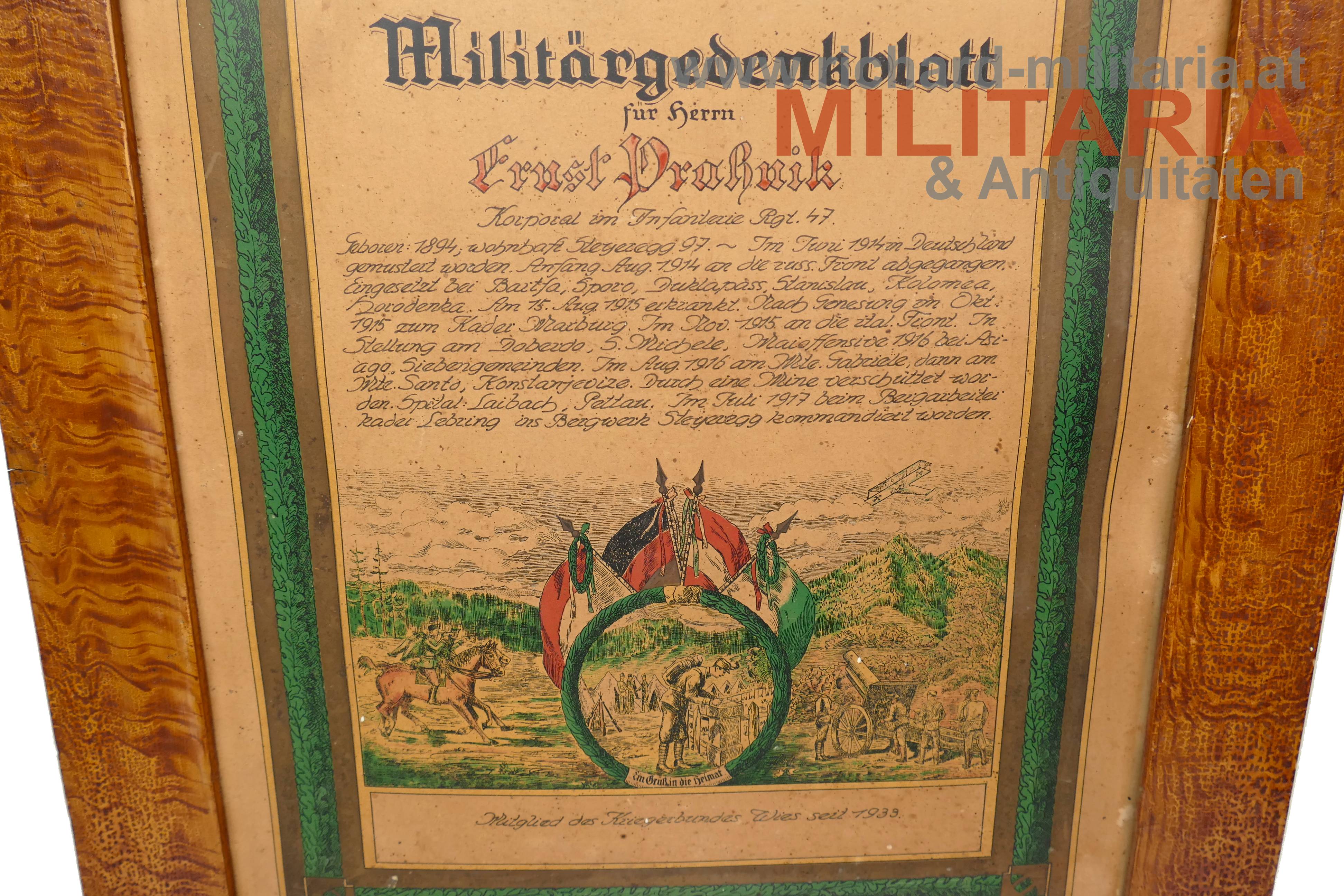 k.u.k. Militärgedenkblatt IR 47 - Russland/Italien (Doberto, S. Michele, Asiago, Siebengemeinden, Mte. Gabriele,...)