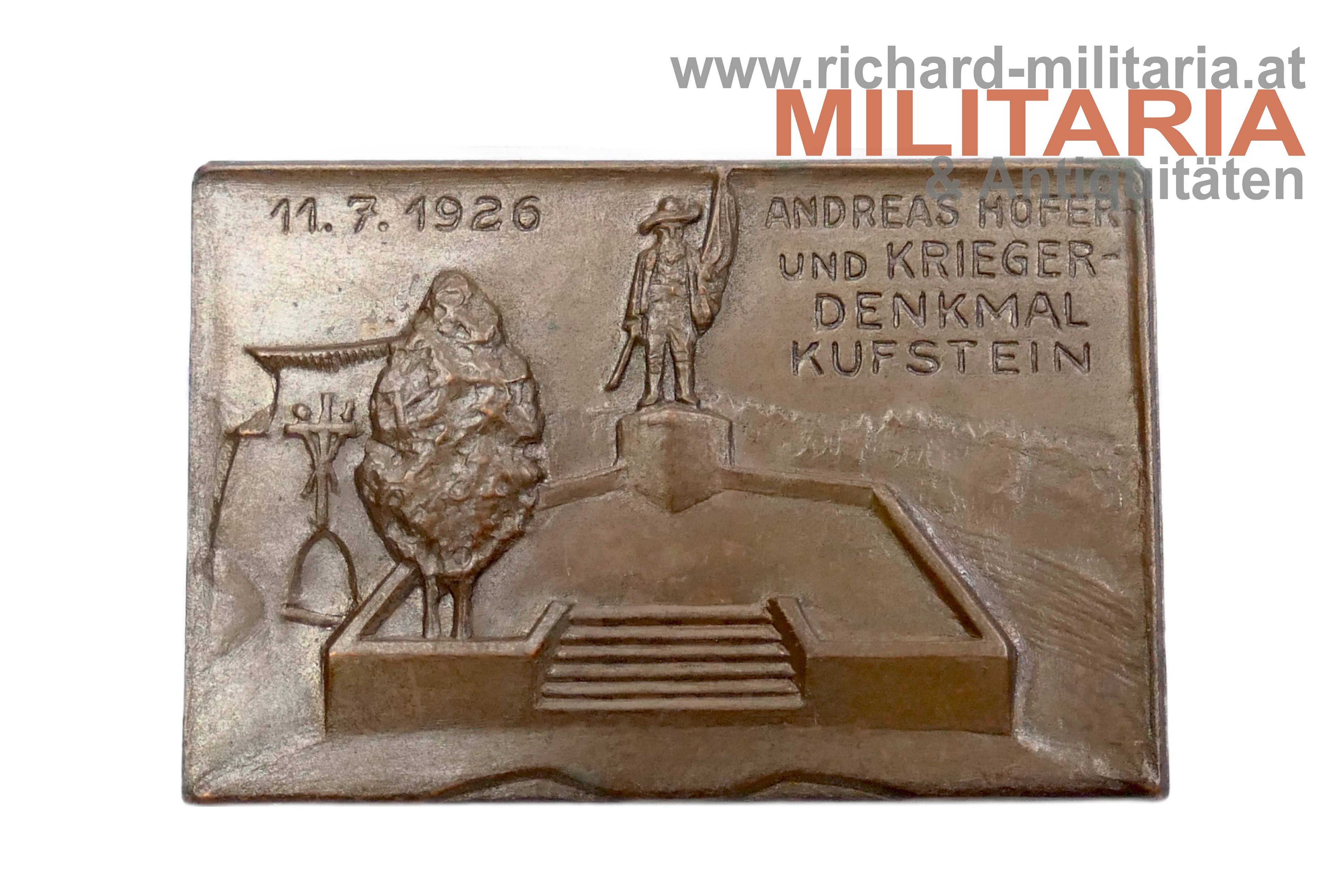 1. Republik - Abzeichen Andreas Hofer und Kriegerdenkmal Kufstein 11.7.1926