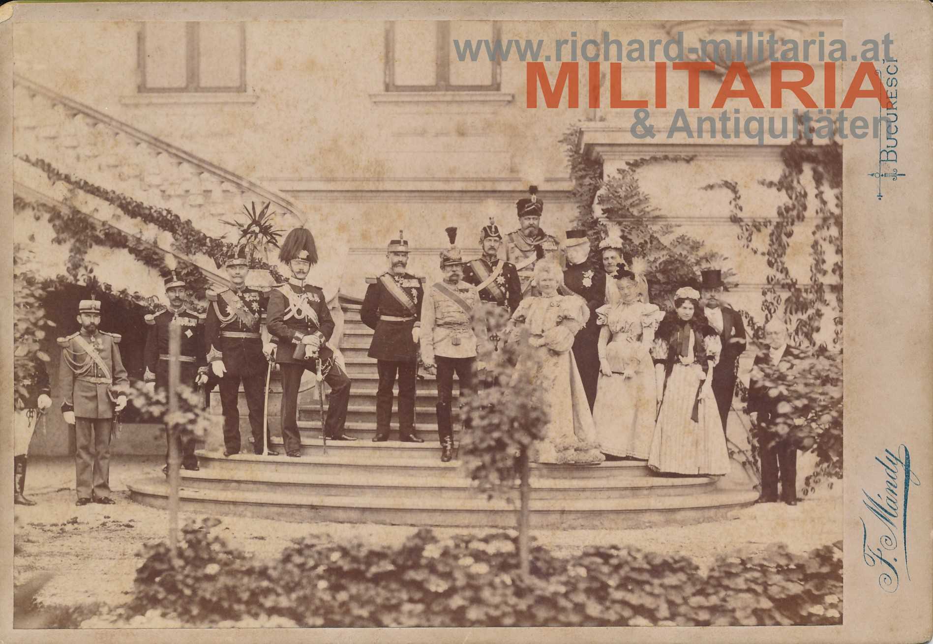 k.u.k. Hartkartonfoto - Kaiser Franz Joseph - rumänische Königsfamilie - Schloss Cotroceni 1896