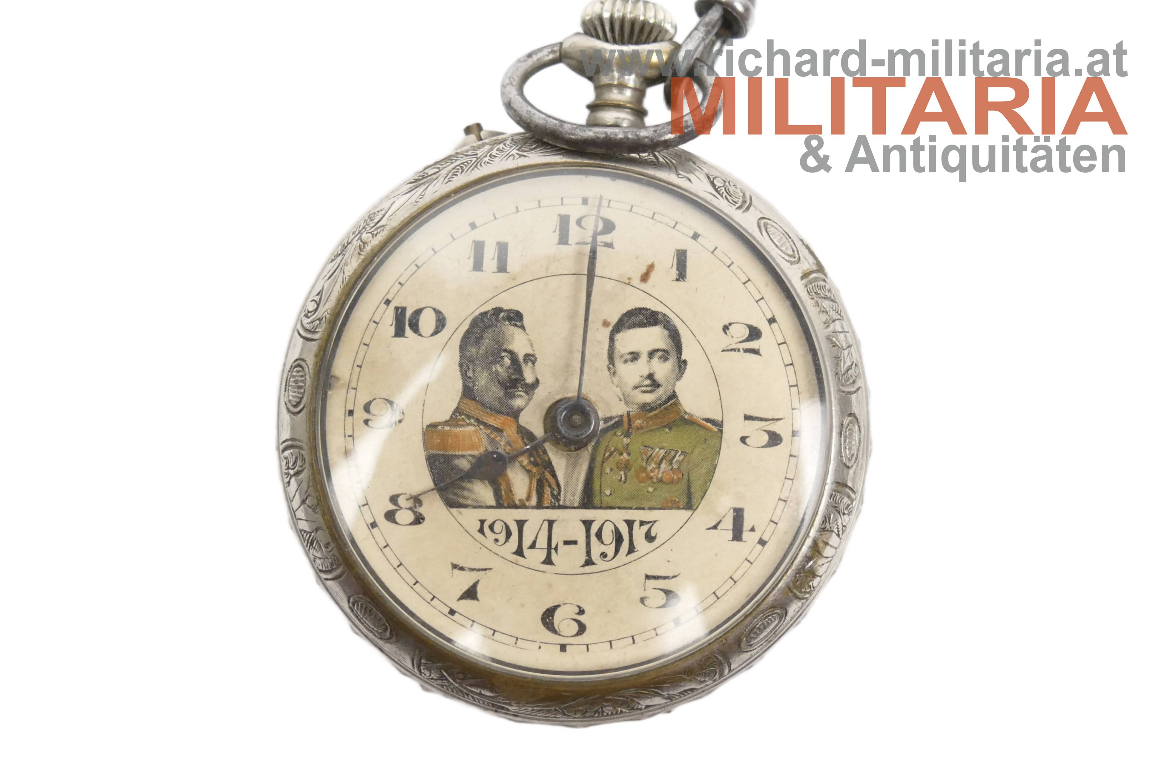k.u.k. patriotische Taschenuhr - Kaiser Karl & Kaiser Wilhelm 1914-1917