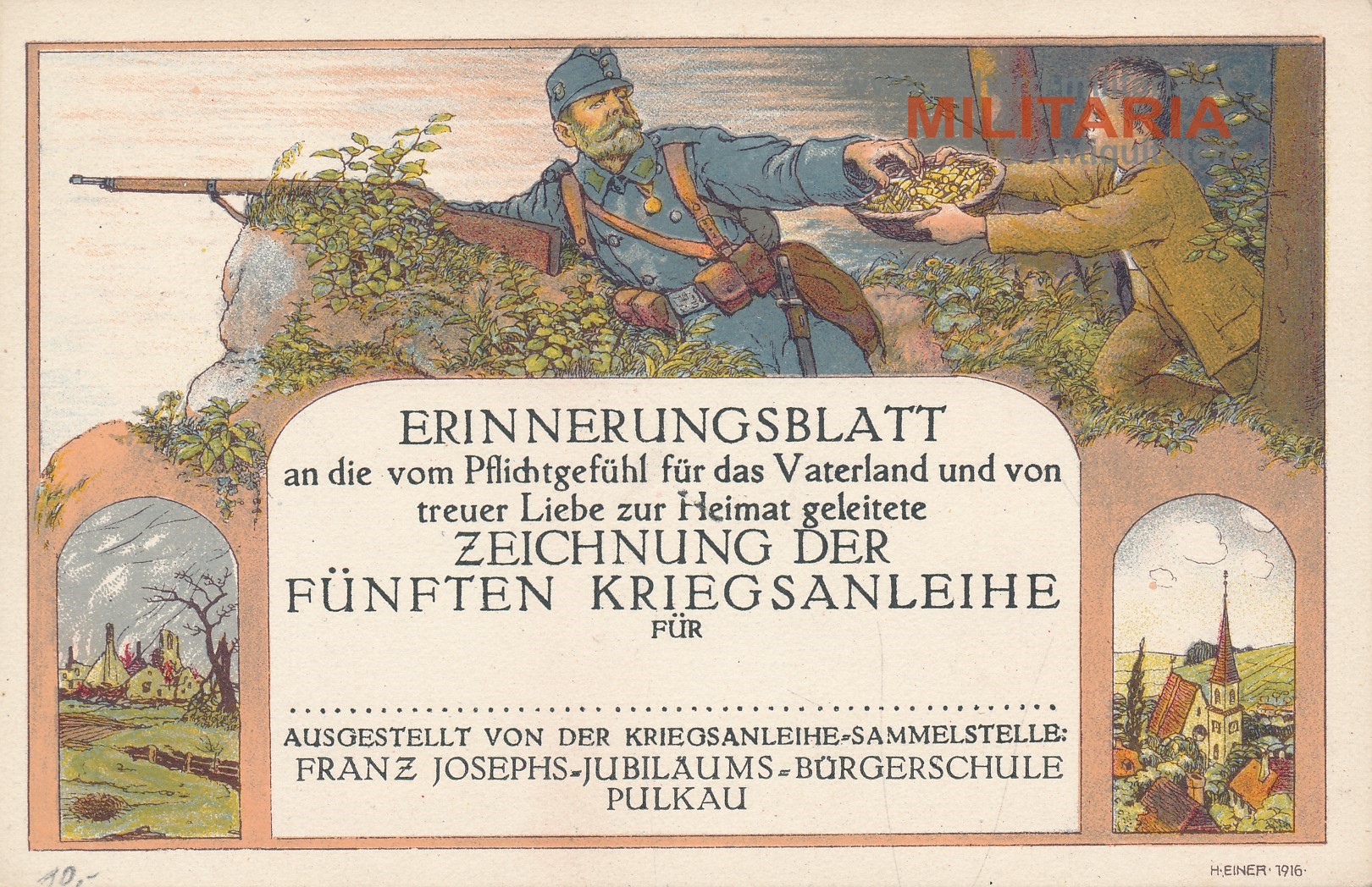 Erinnerungsblatt - Zeichnung der 5. Kriegsanleihe PULKAU
