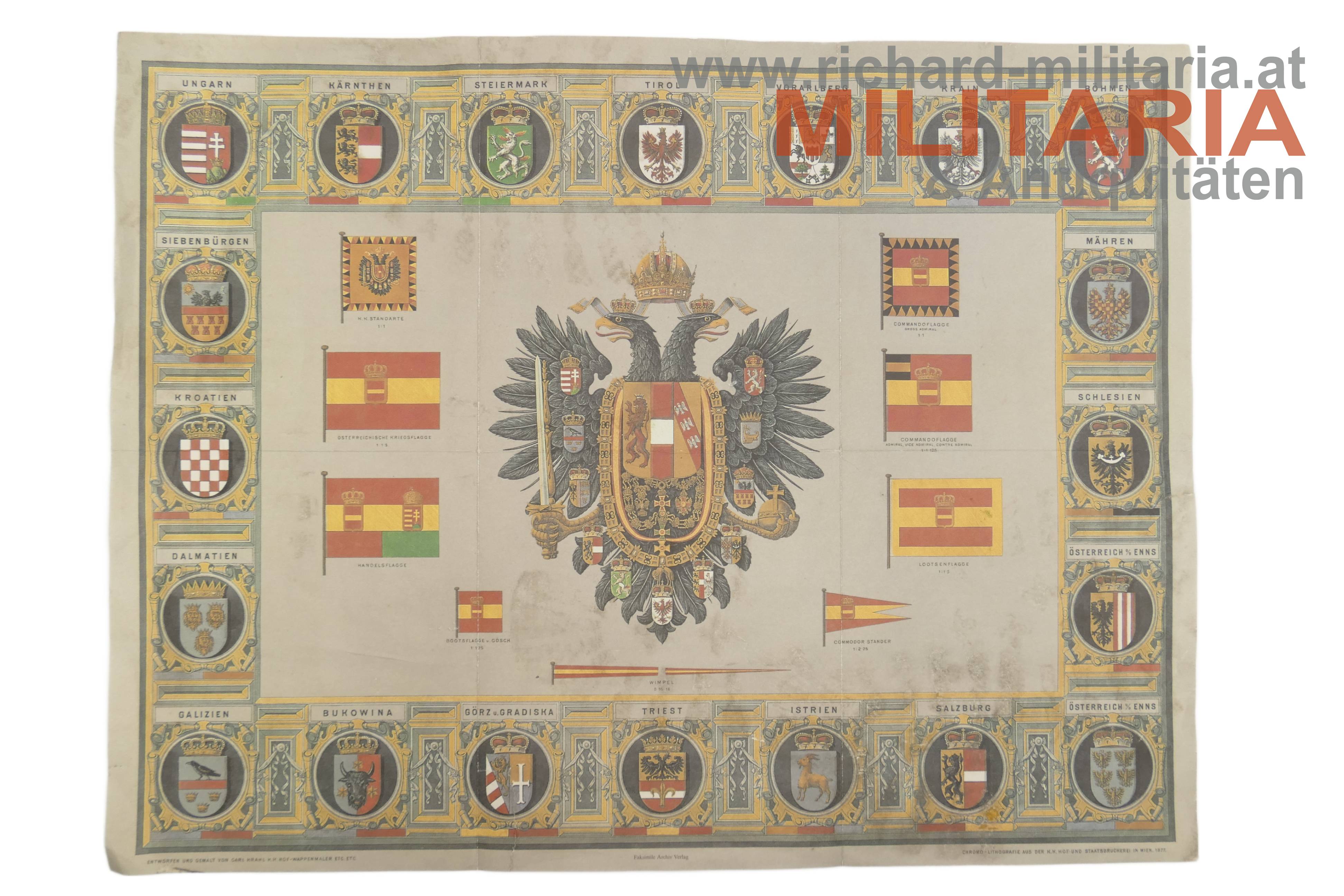 Farbbildübersicht der Wappen und Flaggen der k.u.k. Monarchie 1877