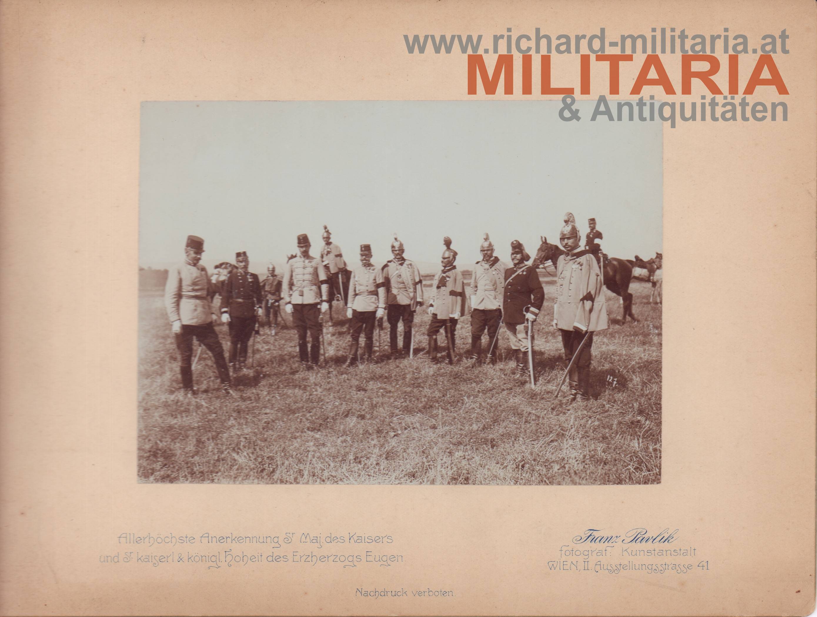 Erzherzog Eugen und Otto mit den Brigadieren und Truppen-Kommandanten 1902 bei Sasvar (Ungarn)
