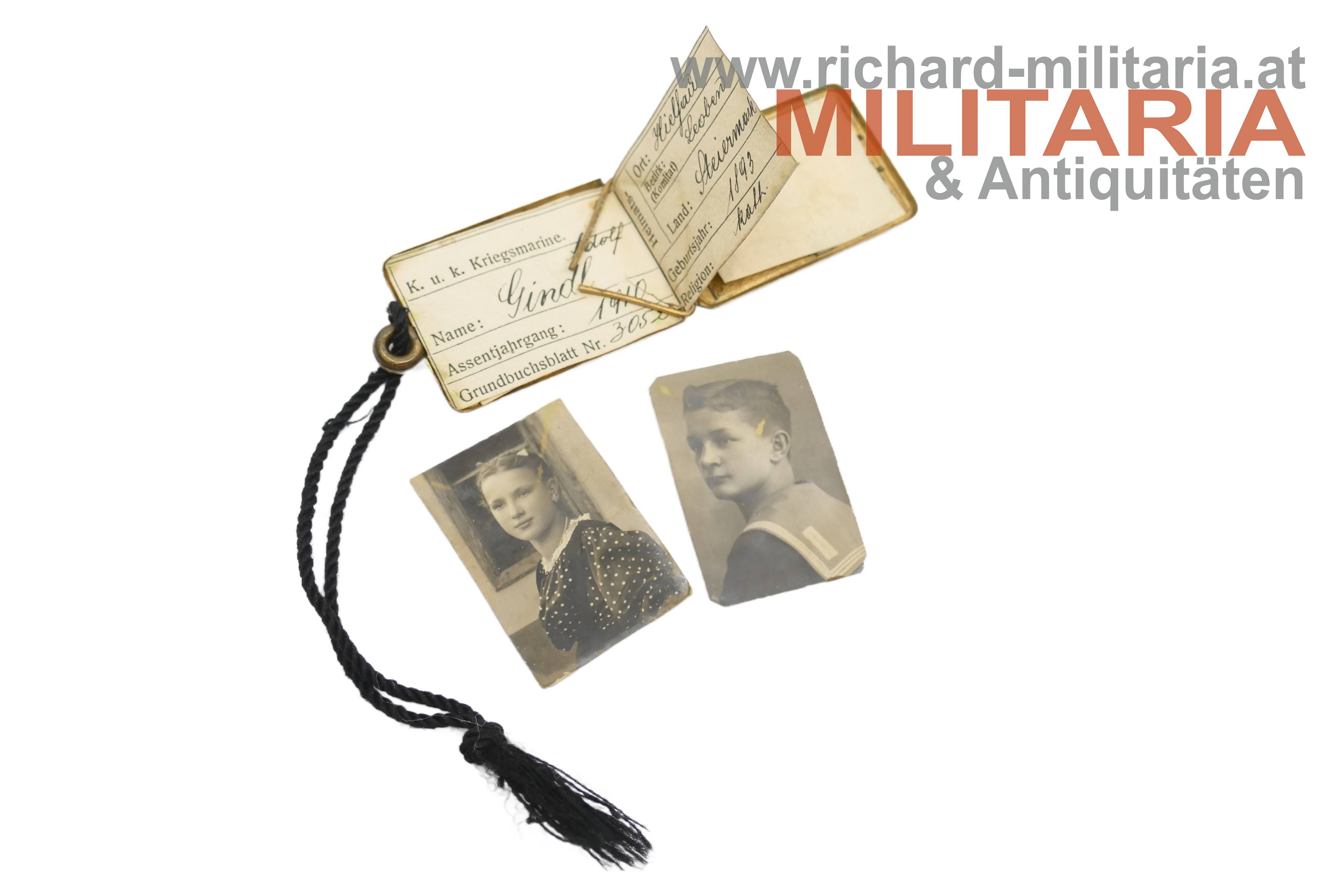 k.u.k. Kriegsmarine - Legitimationskapsel - Stabsunteroffizier Gindl