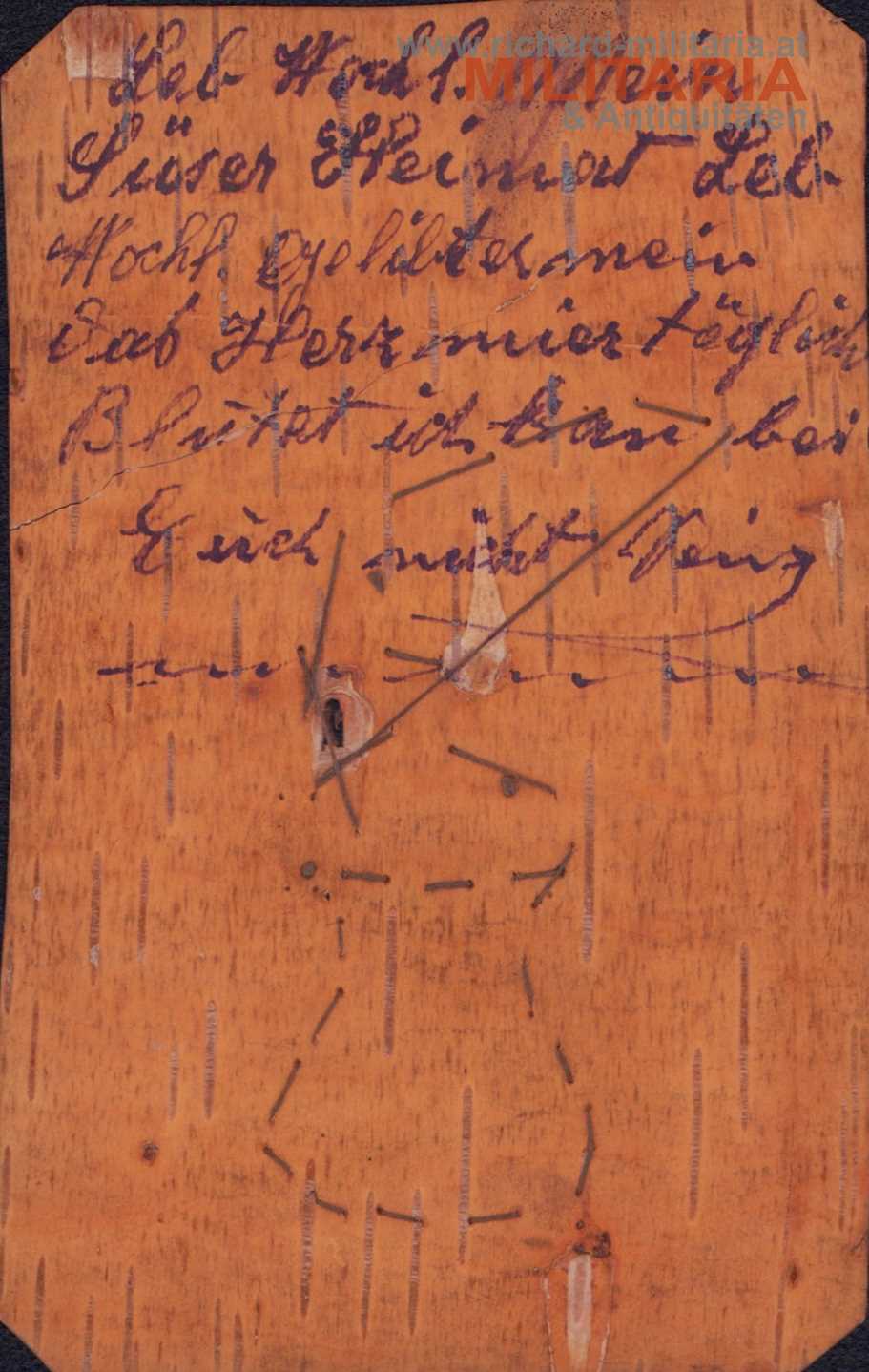 k.u.k. Baumrinden-Postkarte "Grüße aus dem Felde"