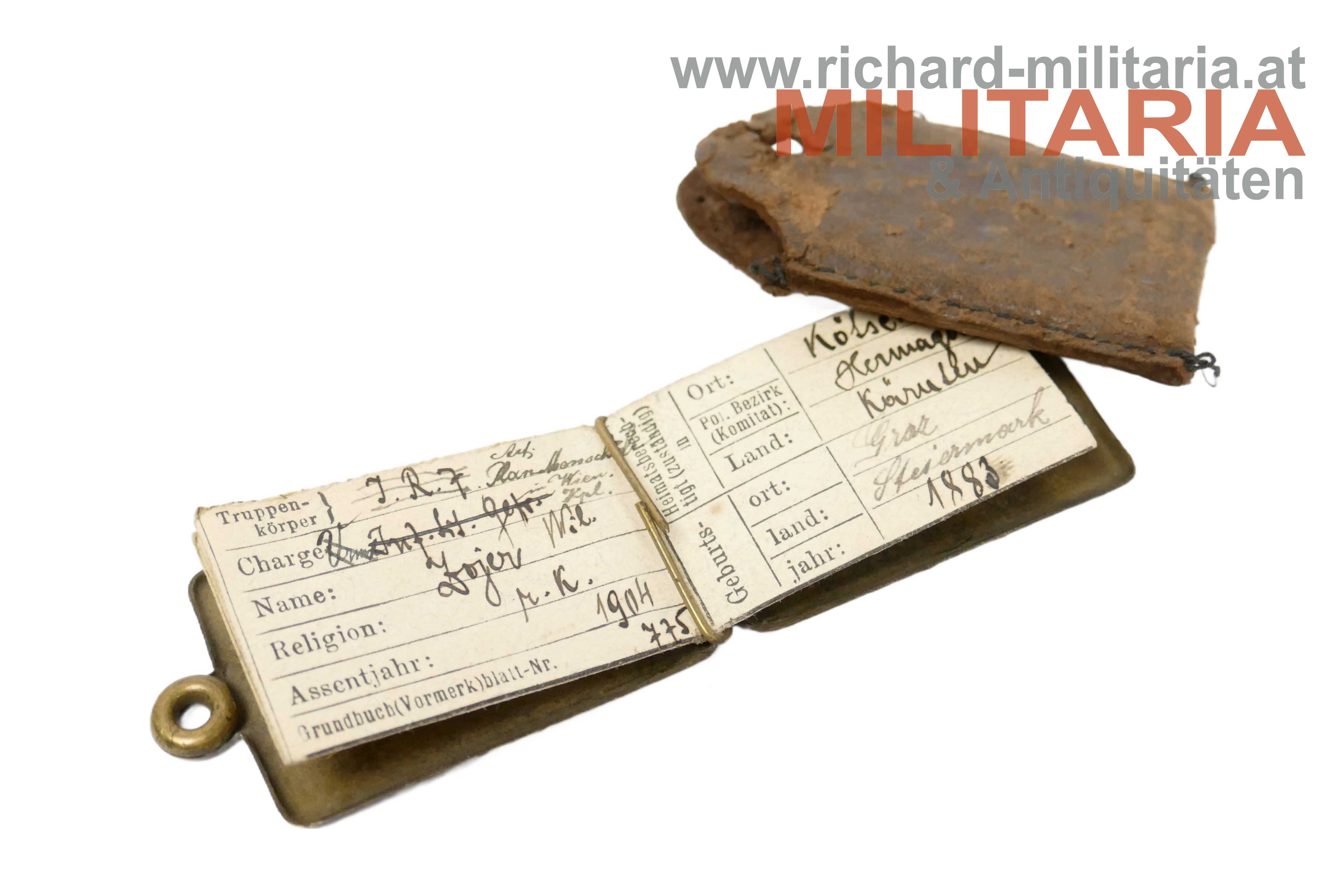 k.u.k. Erkennungsmarke IR7 - Wilhelm Zojer - Kärnten Hermagor