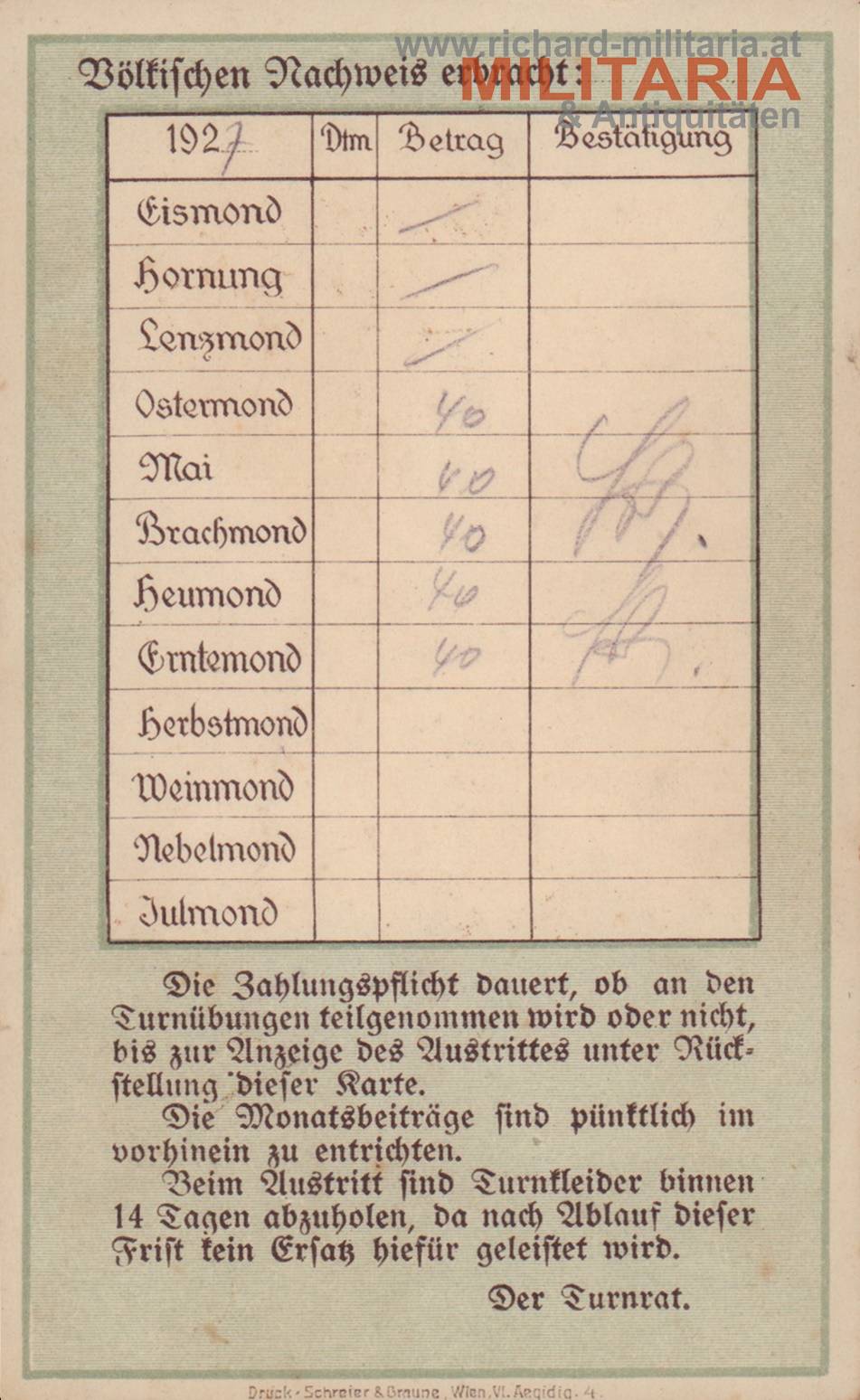 Deutscher Turnerbund - Mitgliedskarte - Steiermark-Kärnten (Voitsberg)