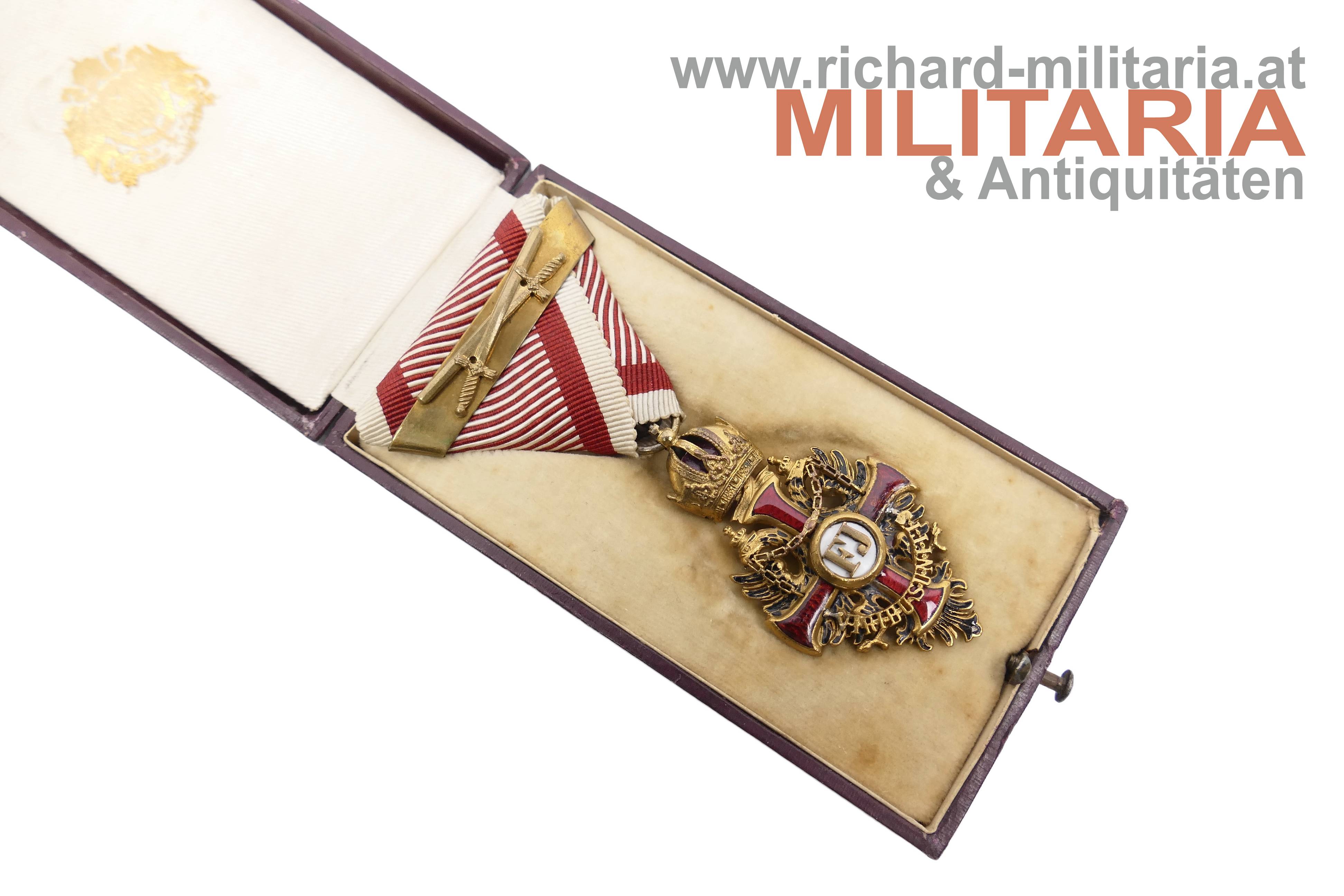 k.u.k. Franz Joseph-Orden Ritterkreuz WH-Spange + Schw. im Etui - Rudolfskrone (!)