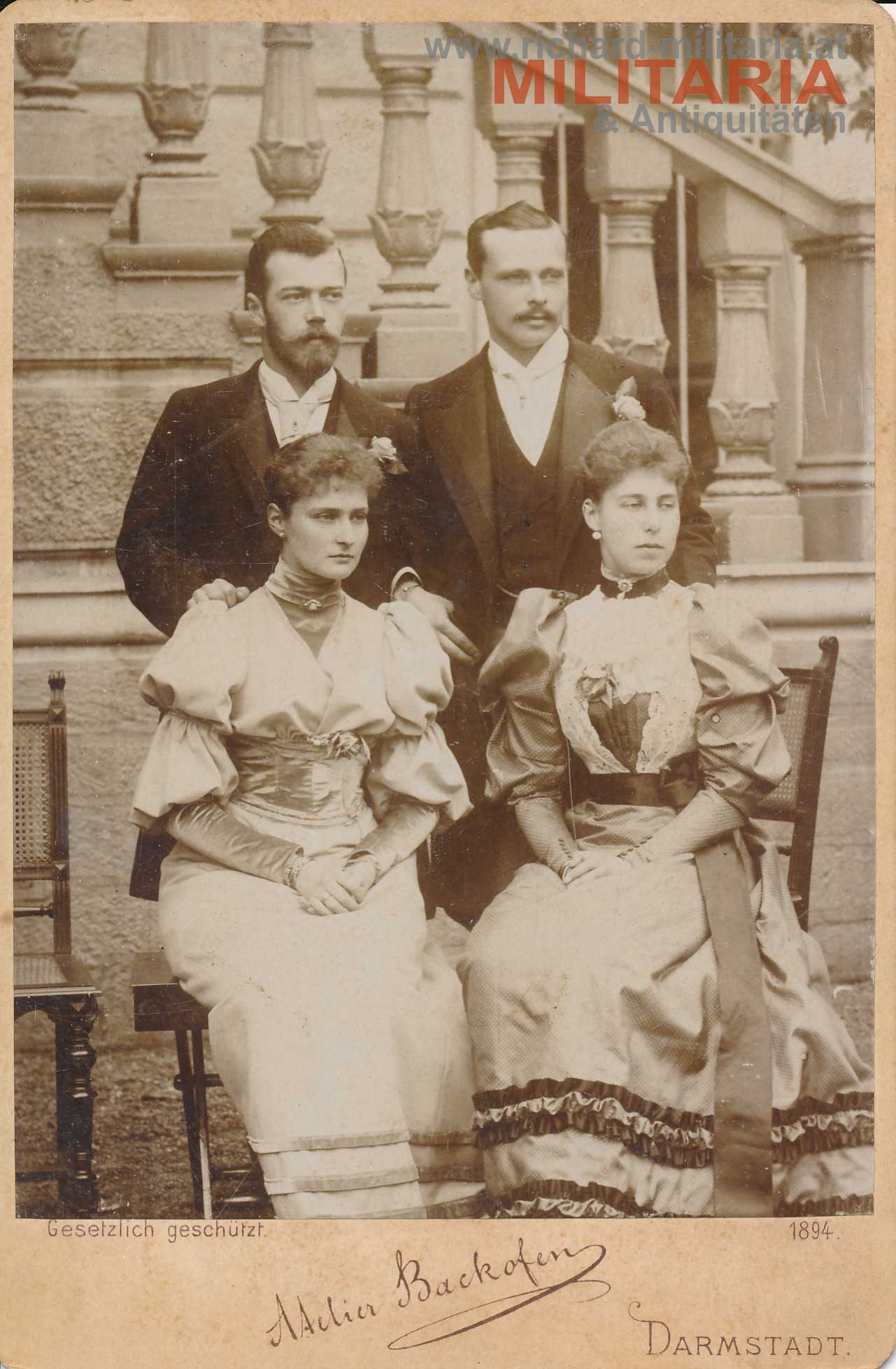 Hartkartonfoto - Zar Nikolaus mit Gattin & Großherzog von Hessen und seiner Frau